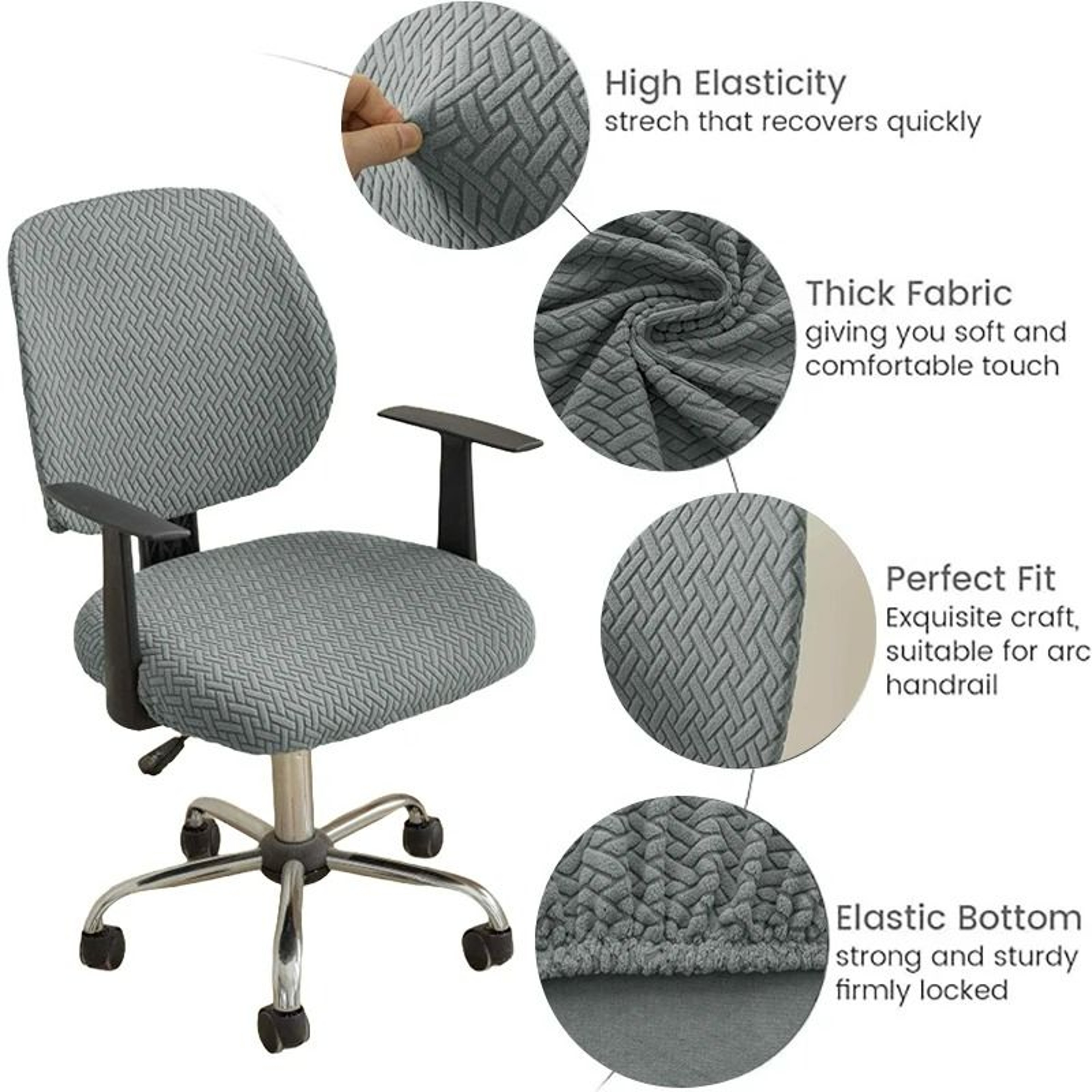 2Piece Split Grid Office Chair Cover Set 4