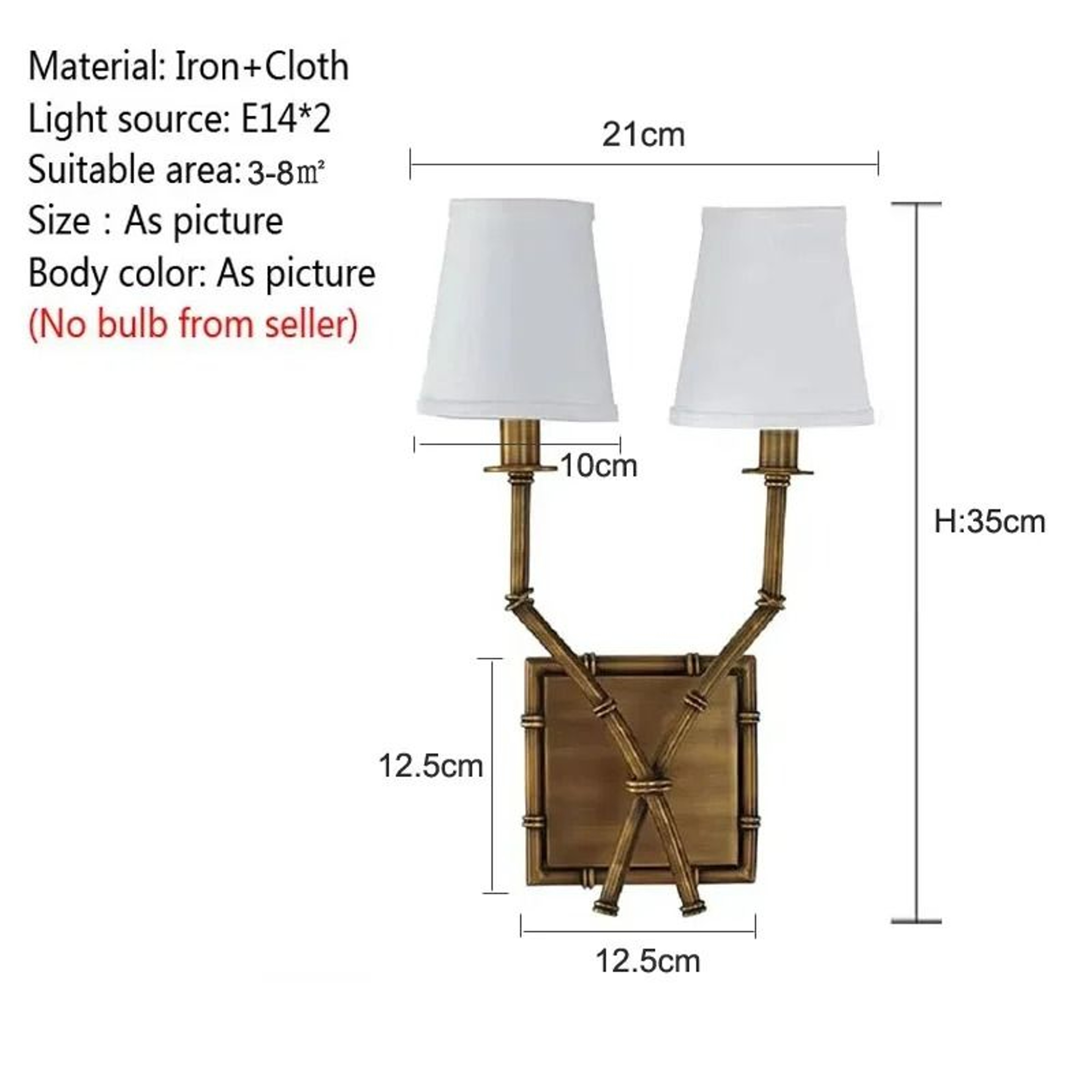 American Antique Iron  Bamboo DoubleHead Linen Wall Sconce 2