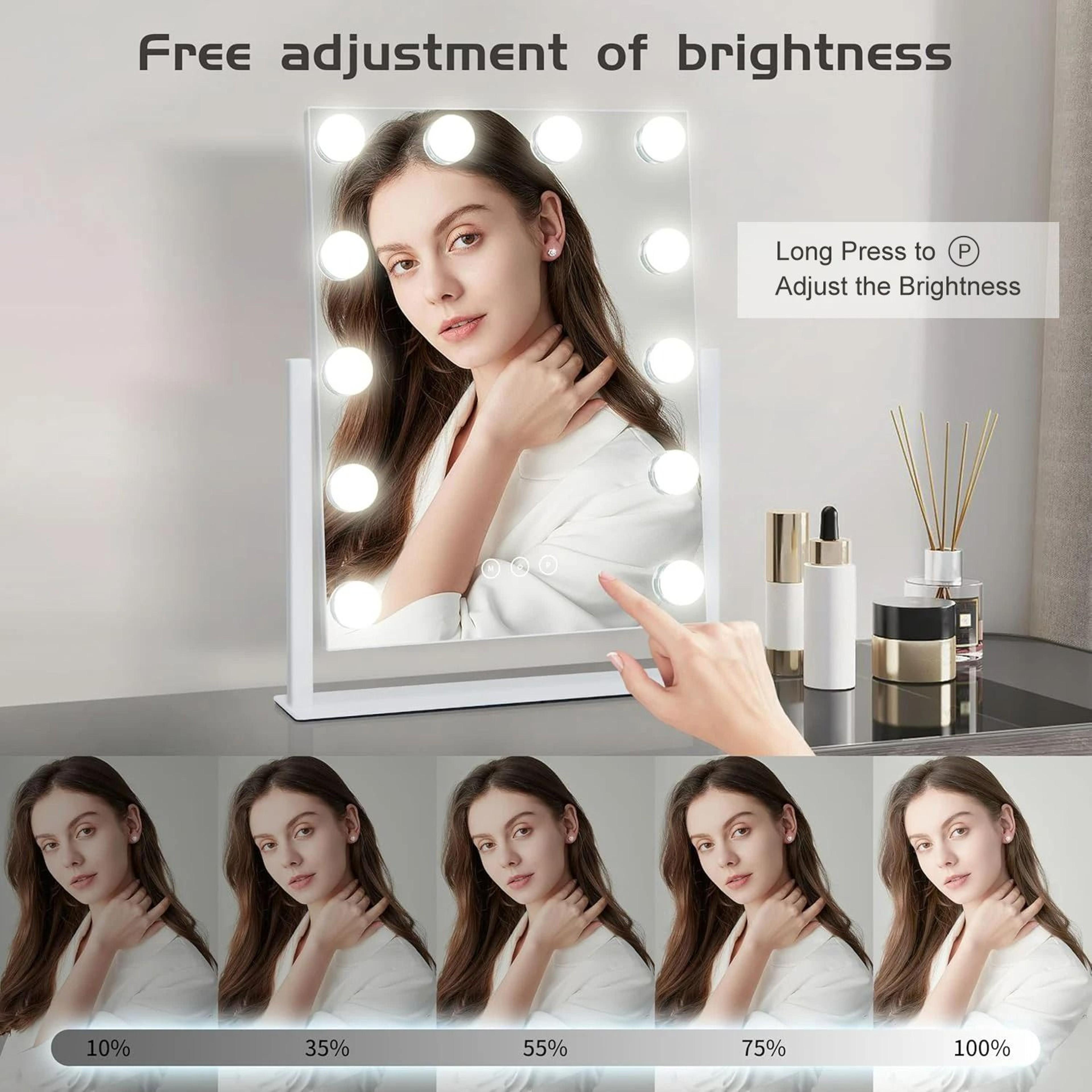 Hollywood Illuminated Vanity Mirror With 12 Dimmable LED Bulbs  10X Magnification 5