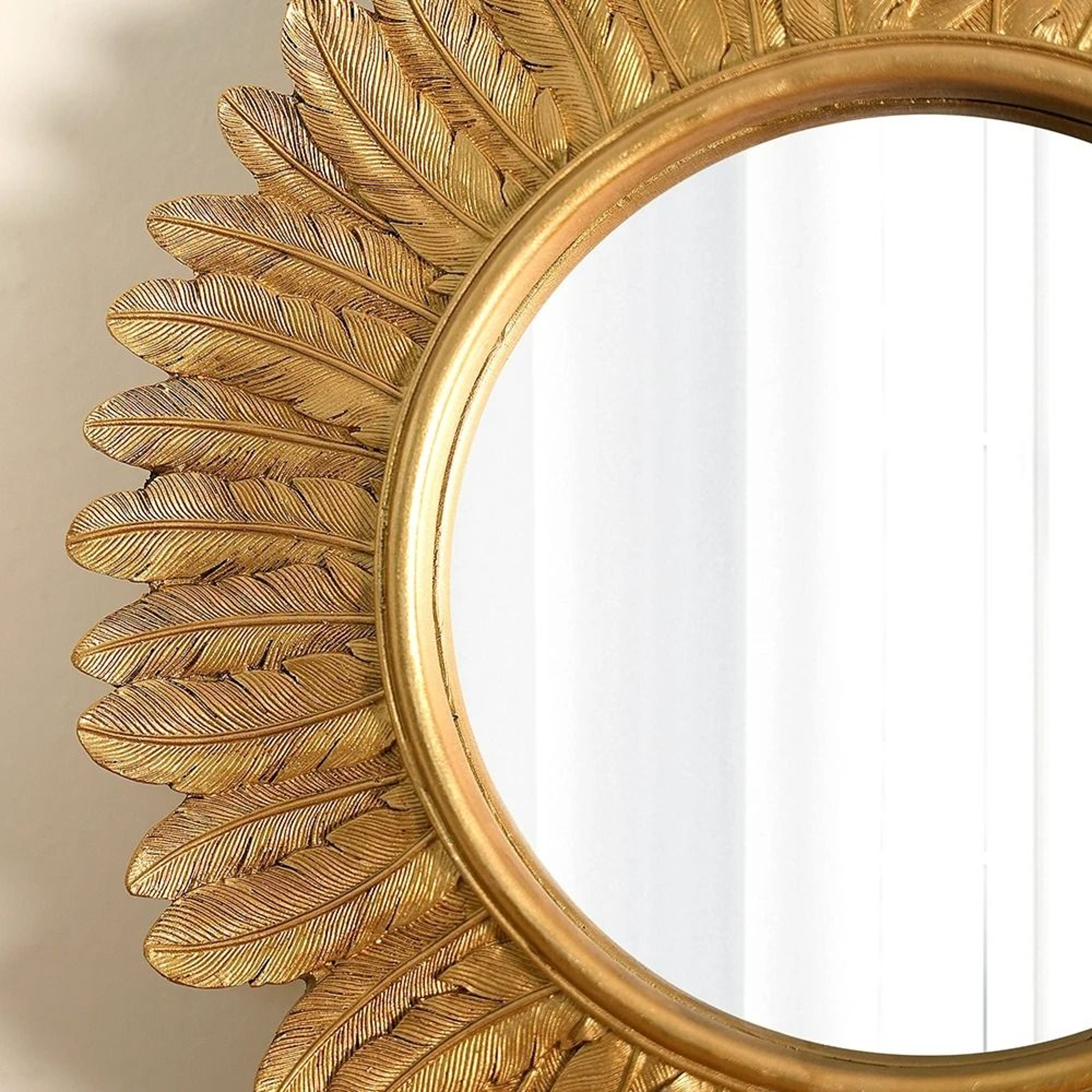 Vintage Gold Feather Round Resin Sunburst Wall Mirror 6