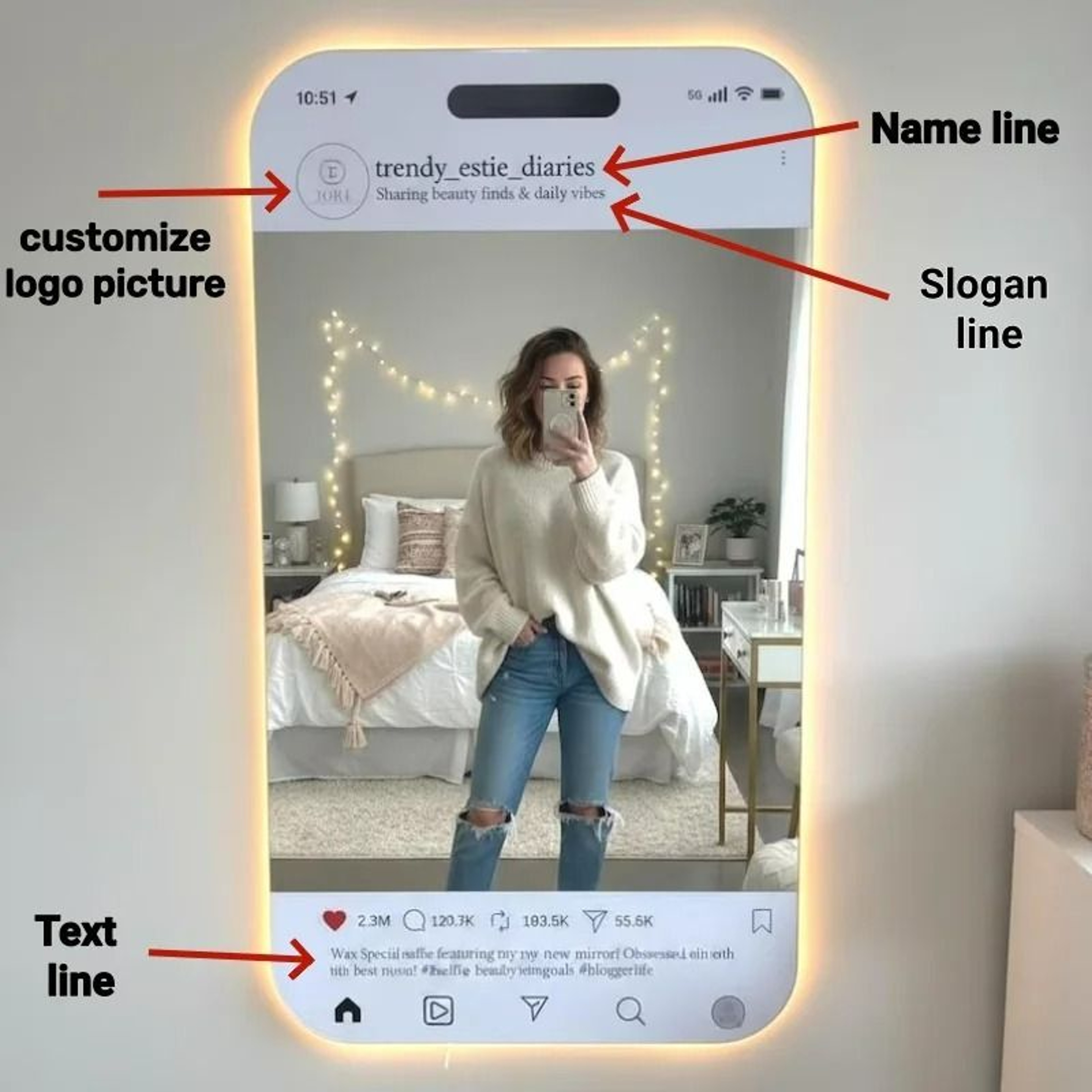 Personalized LED Social Media Mirror Light Sign 5