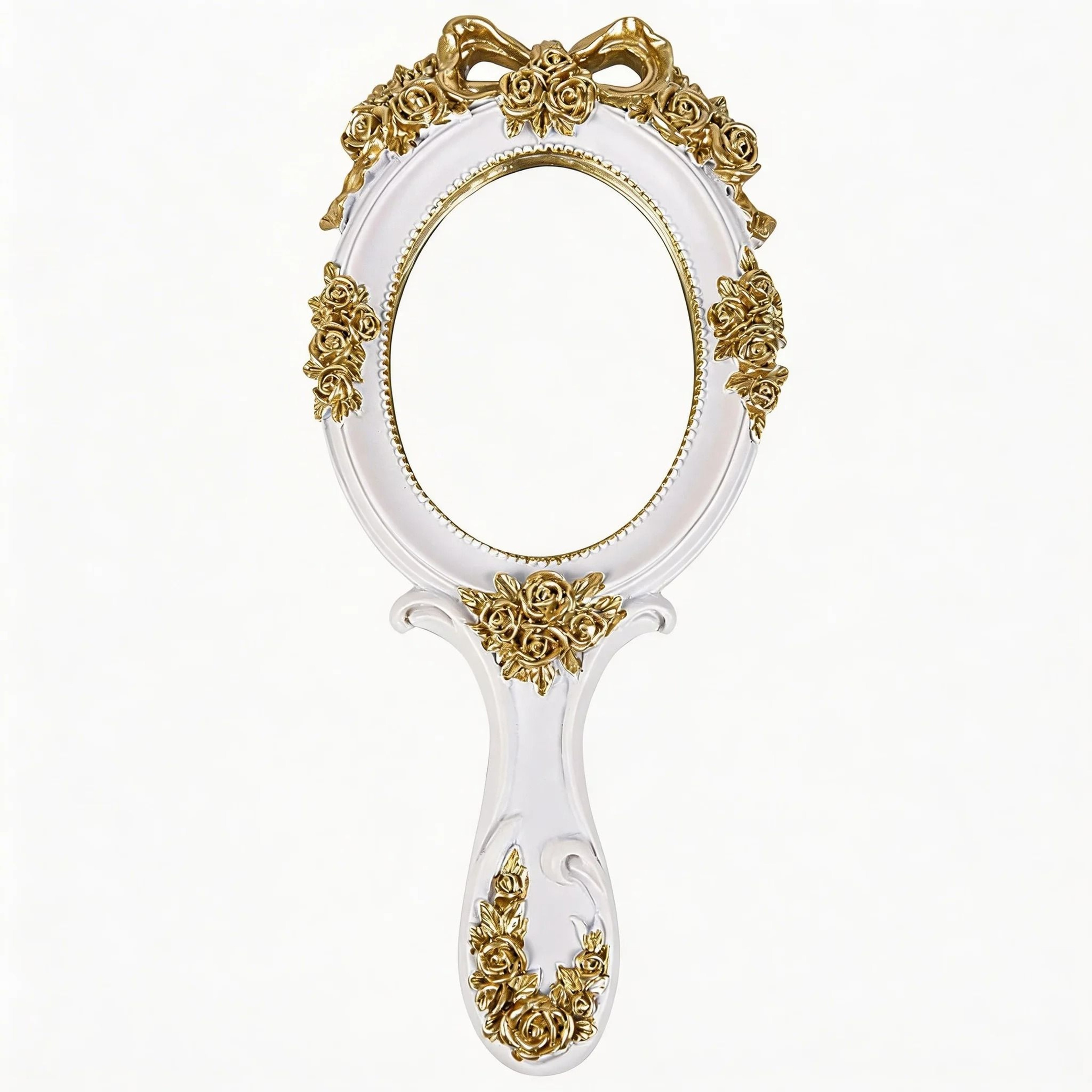 Portable Handheld Metal Princess Mirror With Rose Embossing 8