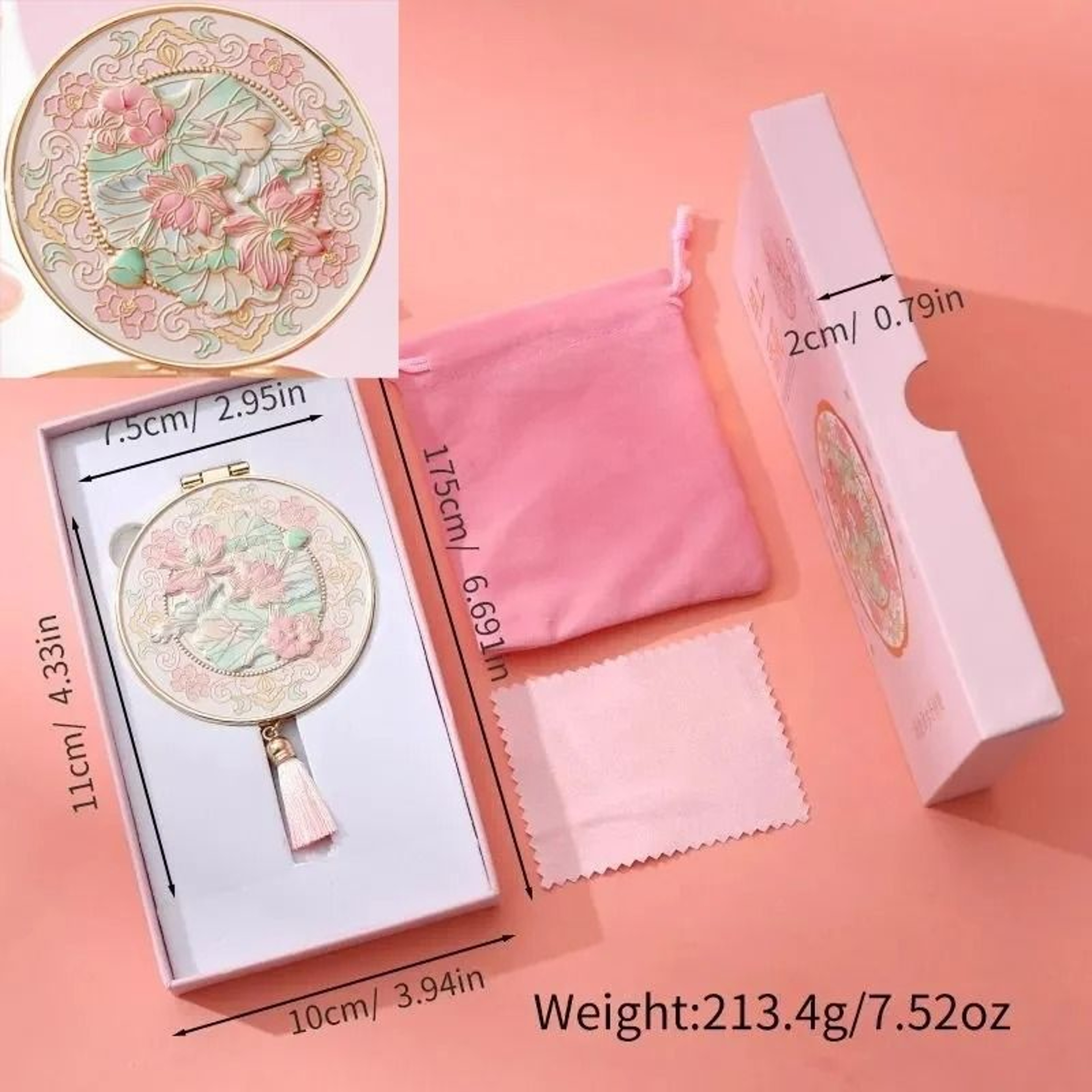 Chinese Cloisonne Enamel Sparrow  Flower Folding Compact Mirror 6