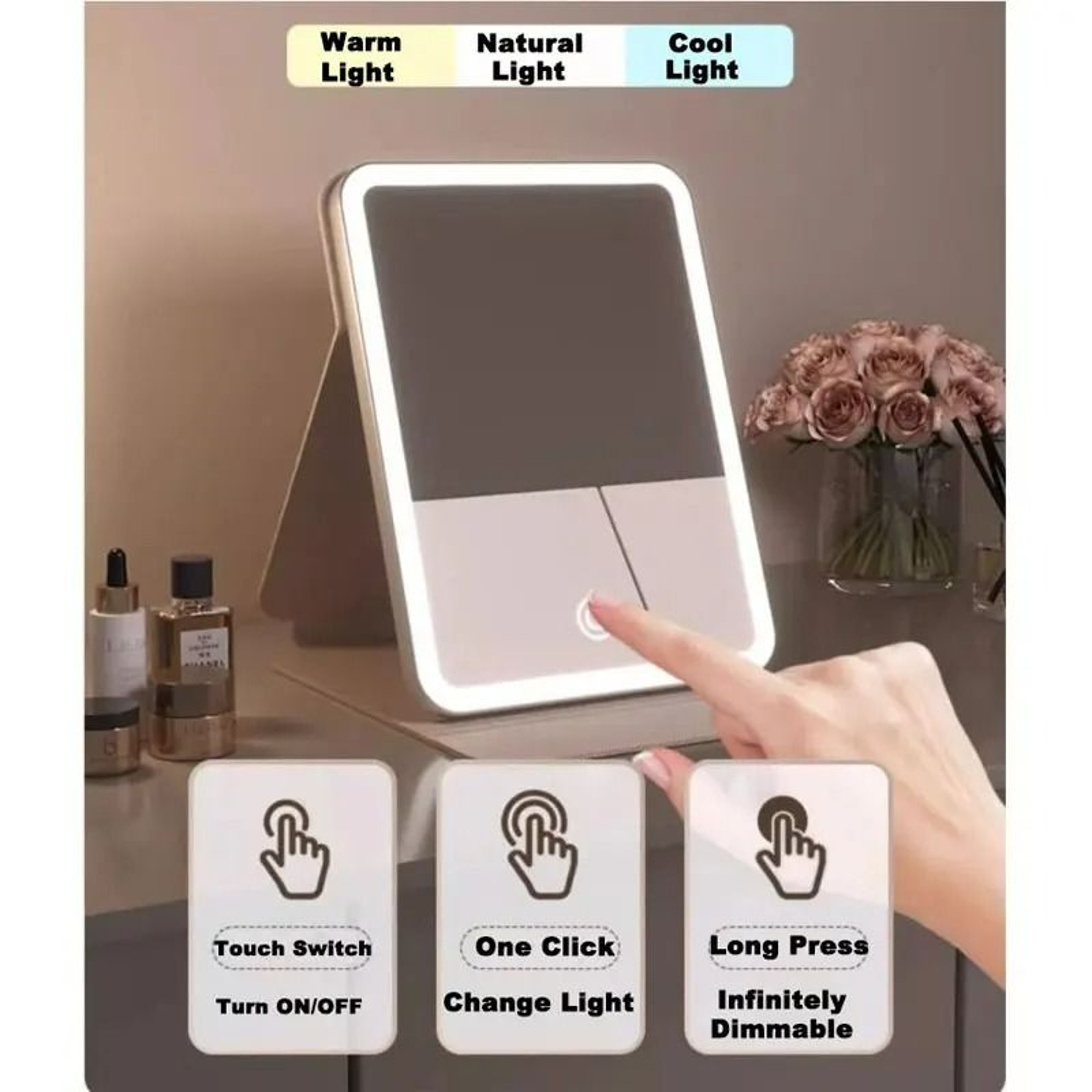 3Color LED Leather Folding Travel Vanity Mirror 3