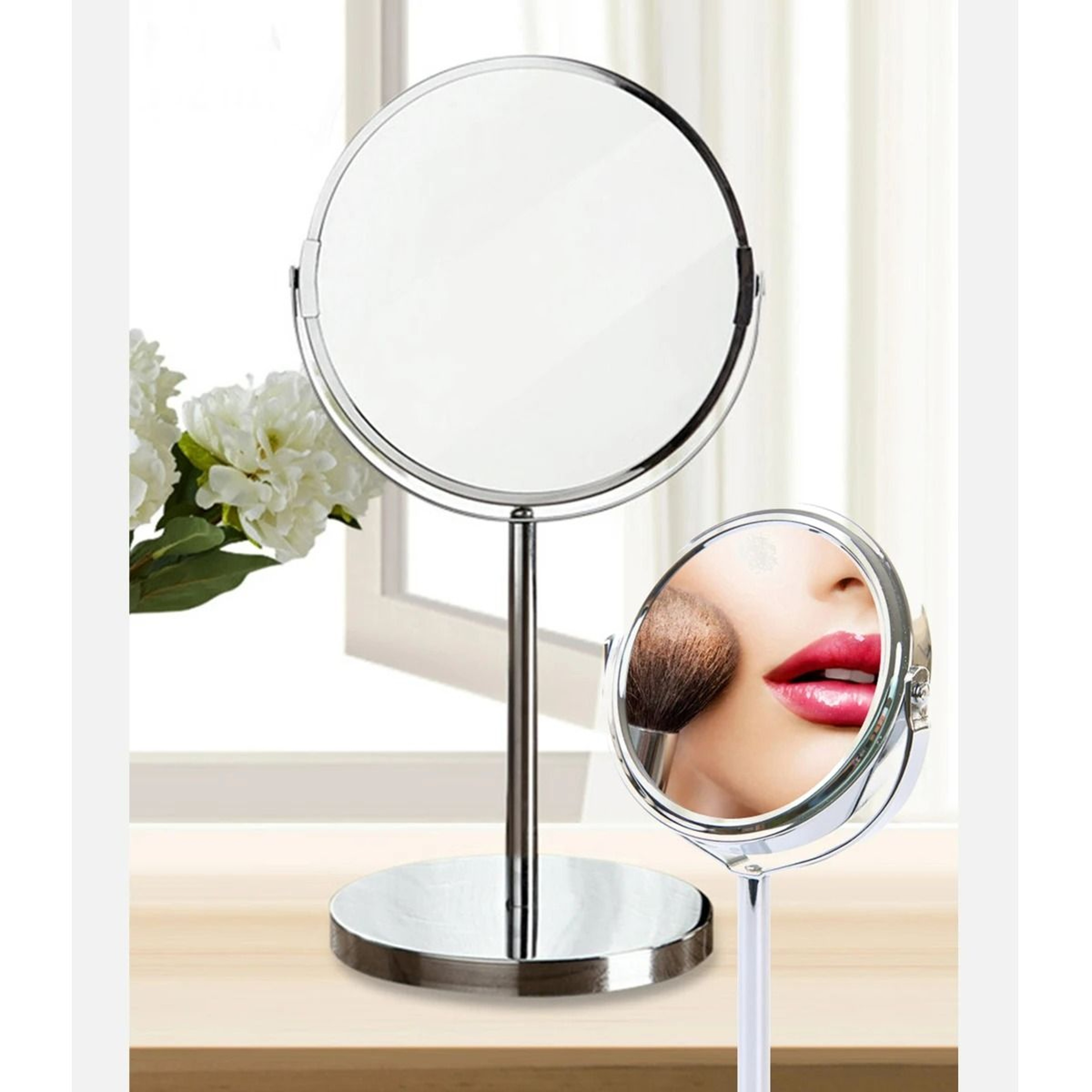 Large Silver DoubleSided Tabletop Magnifying Cosmetic Mirror 8
