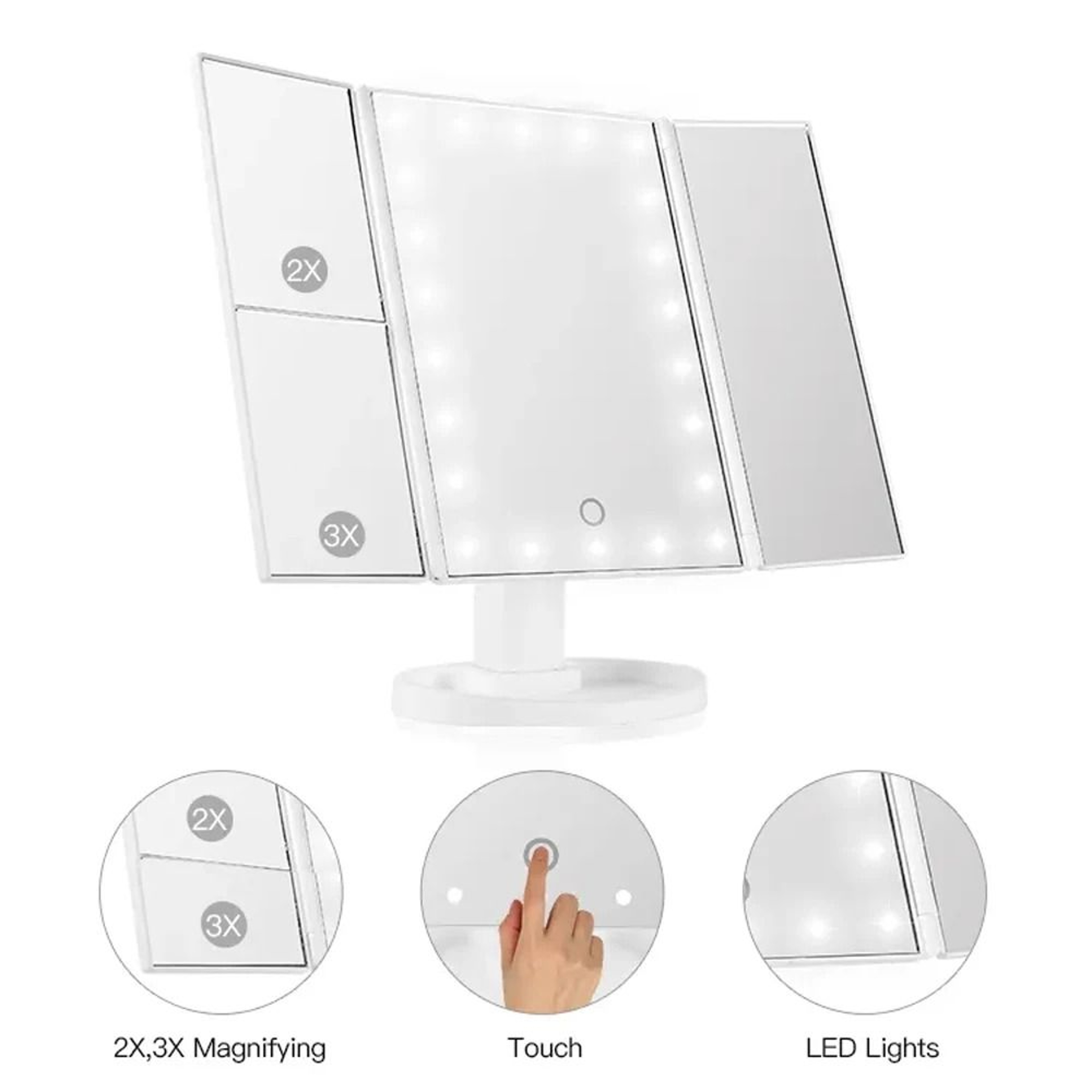 Trifold LED Vanity Makeup Mirror With 1X2X3X Magnification 4