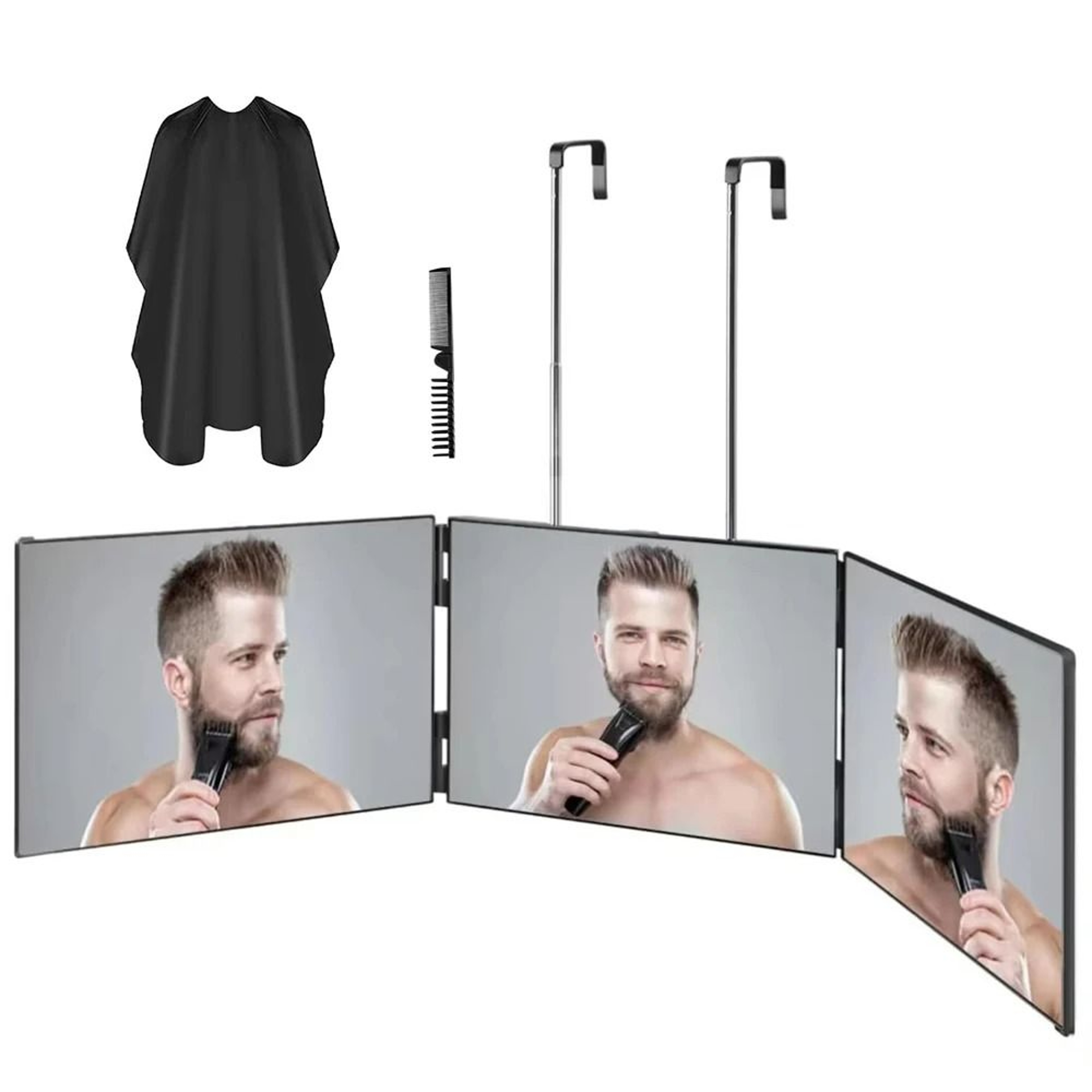 Travel Portable 360 Trifold Vanity Mirror With Telescoping Hooks 9