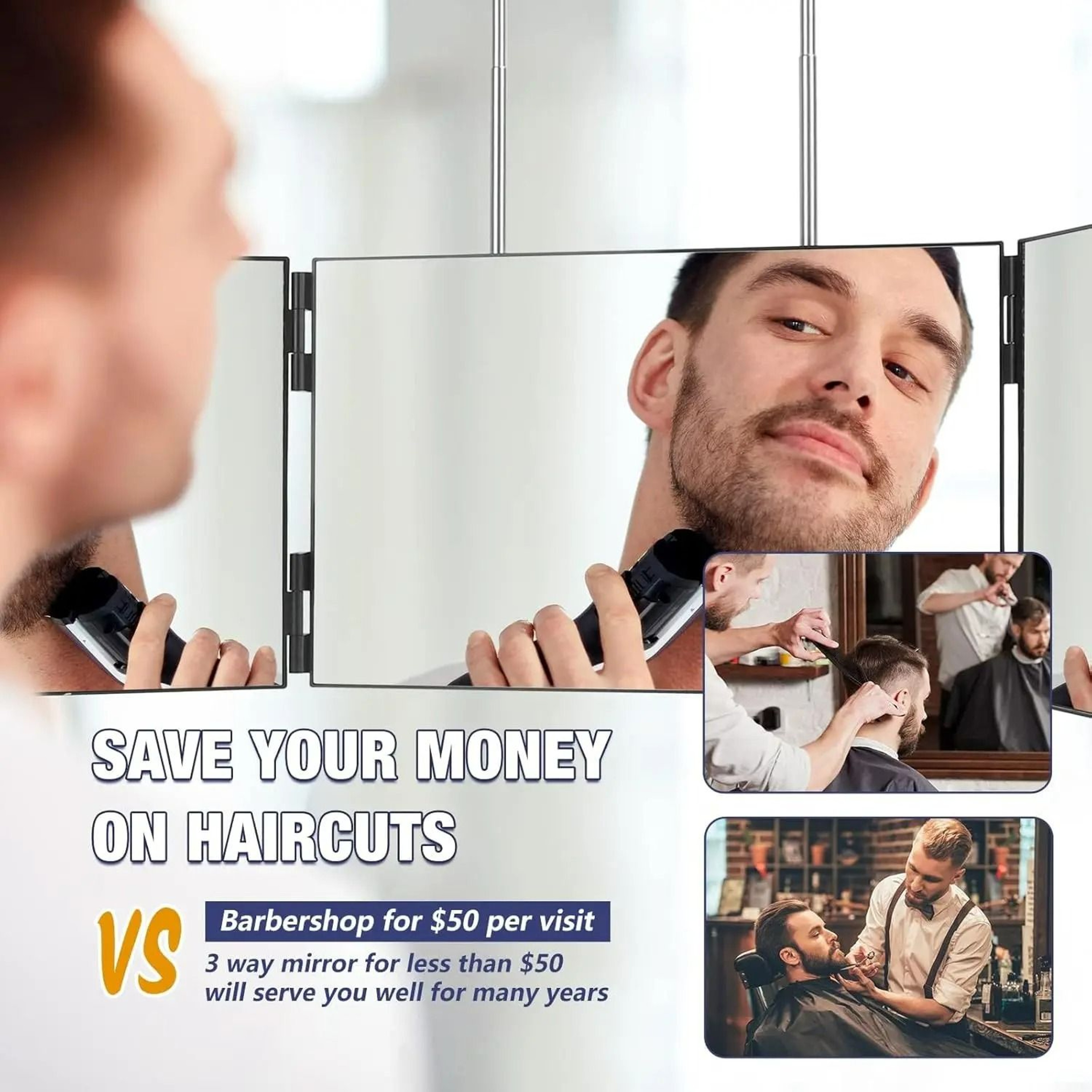 Travel Portable 360 Trifold Vanity Mirror With Telescoping Hooks 5