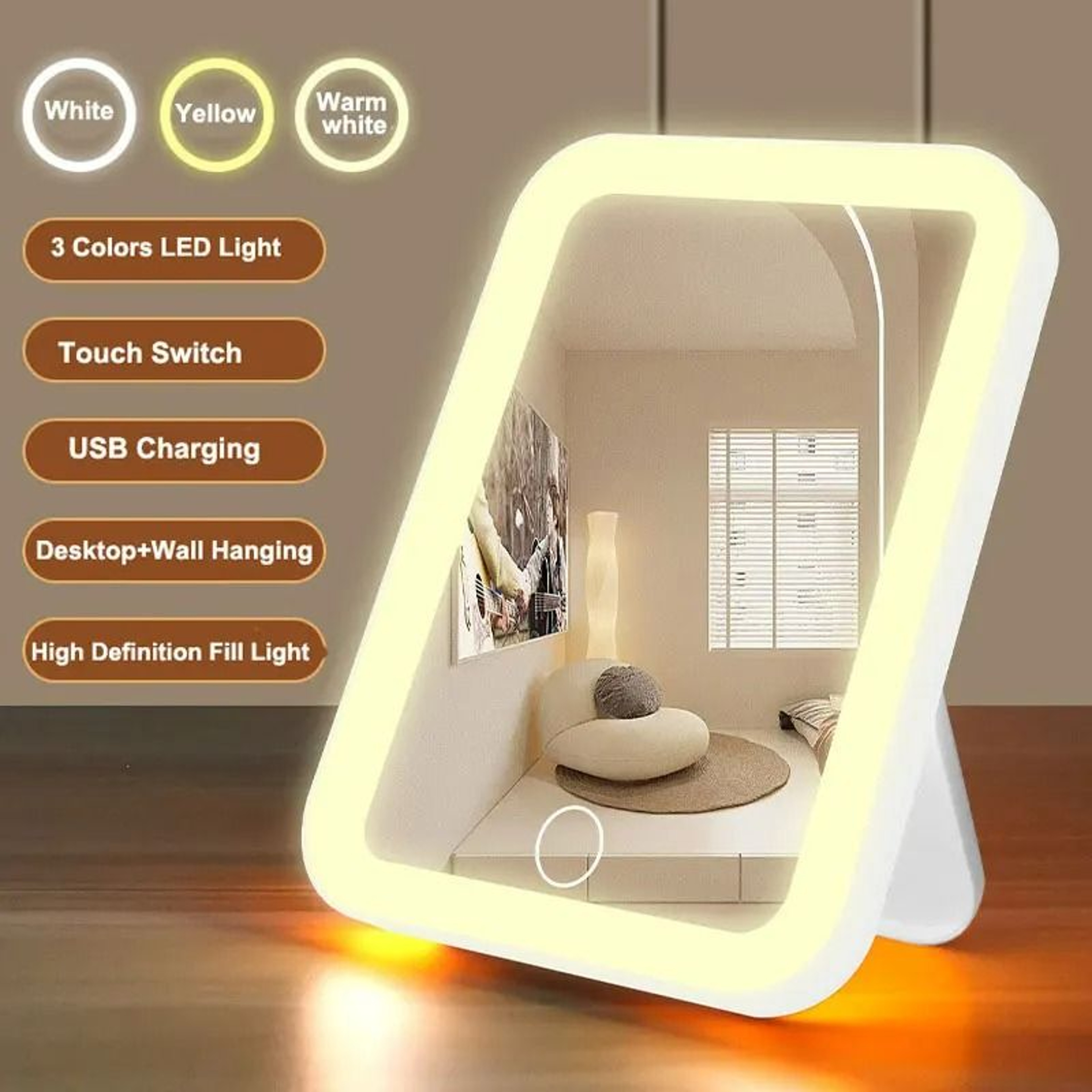 3Color LED Touch Screen Portable Vanity Mirror 6