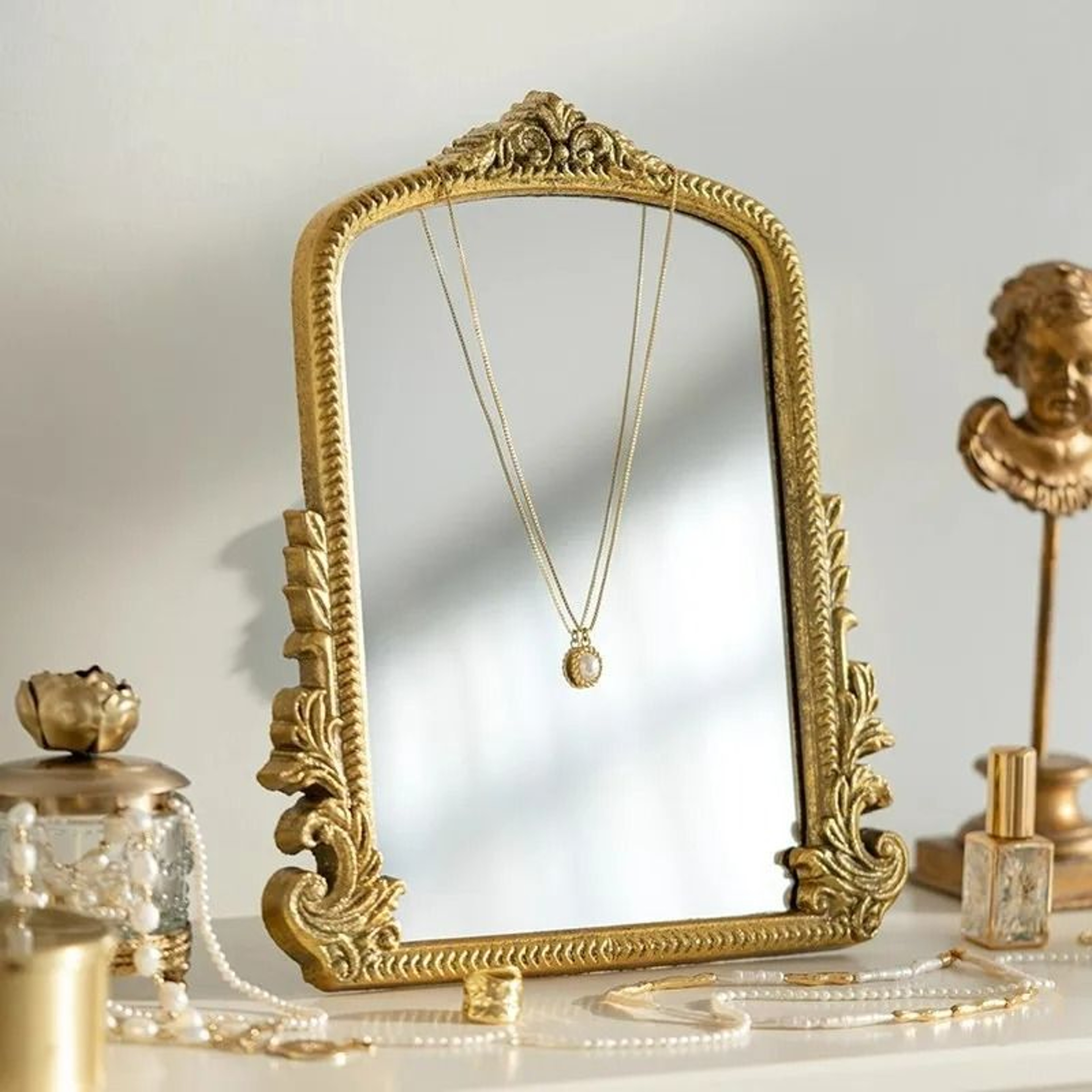 Vintage Antique Gold Arch Tabletop Vanity Mirror 2
