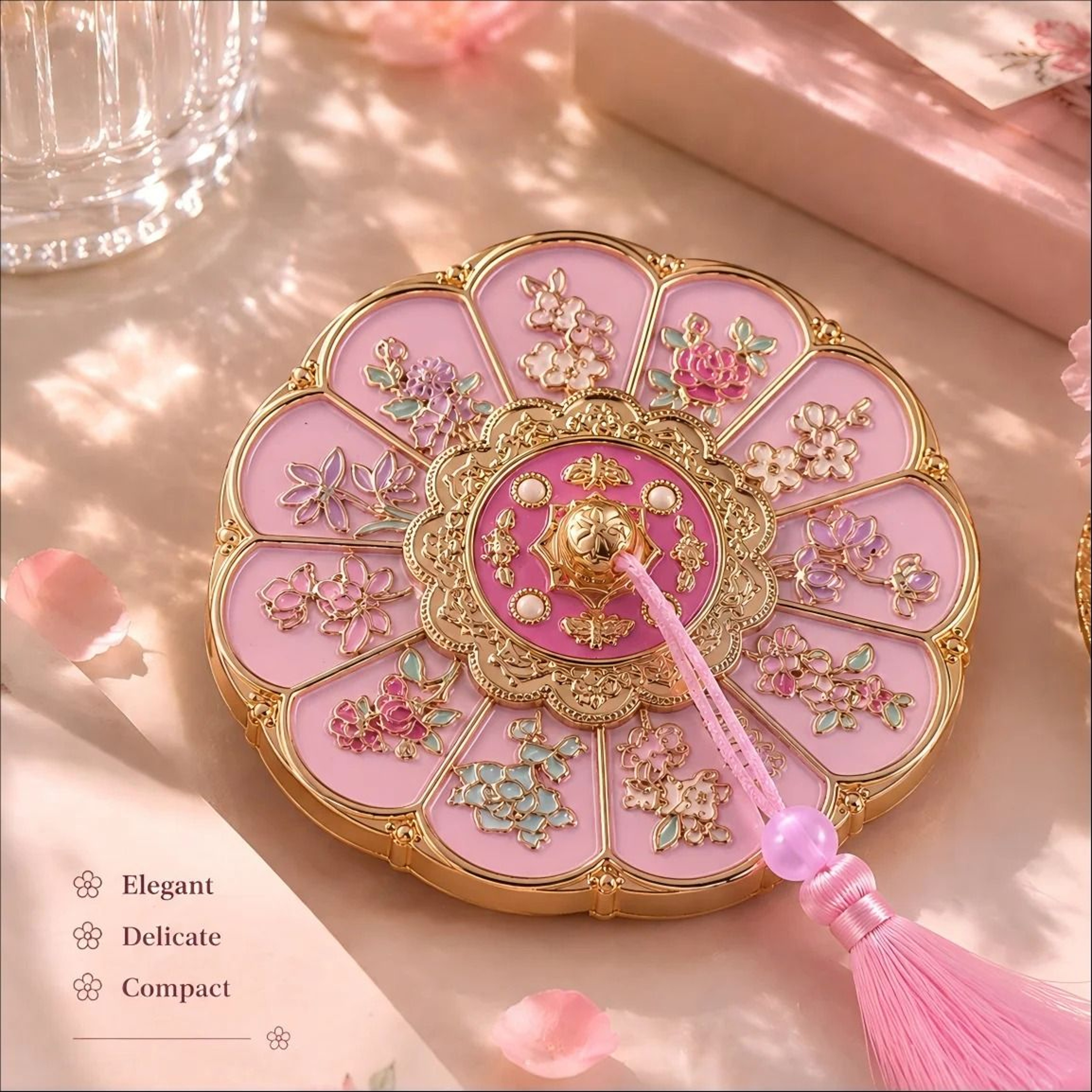 AncientStyle Chinese Flower Pattern Handheld Cosmetic Mirror 6
