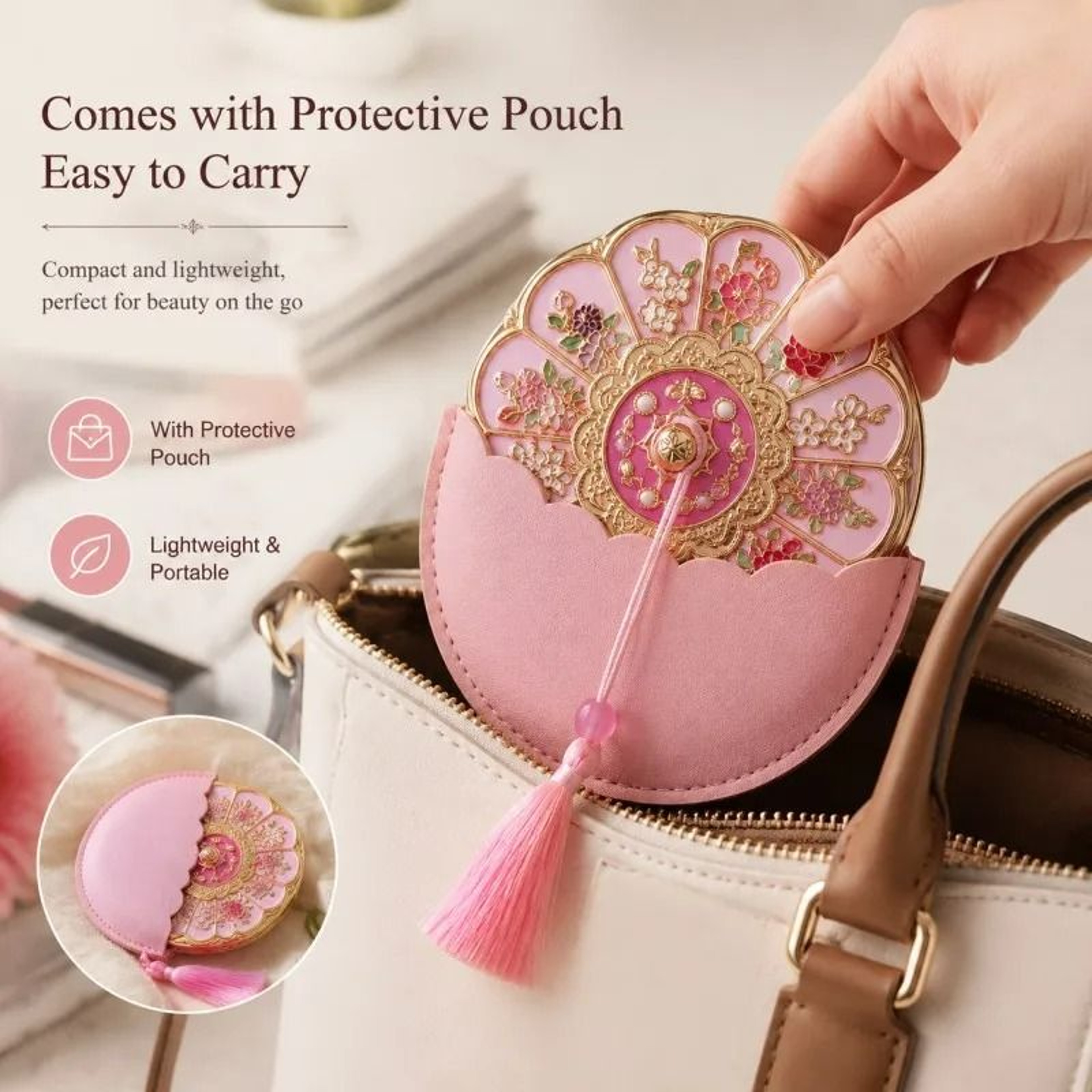 AncientStyle Chinese Flower Pattern Handheld Cosmetic Mirror 2