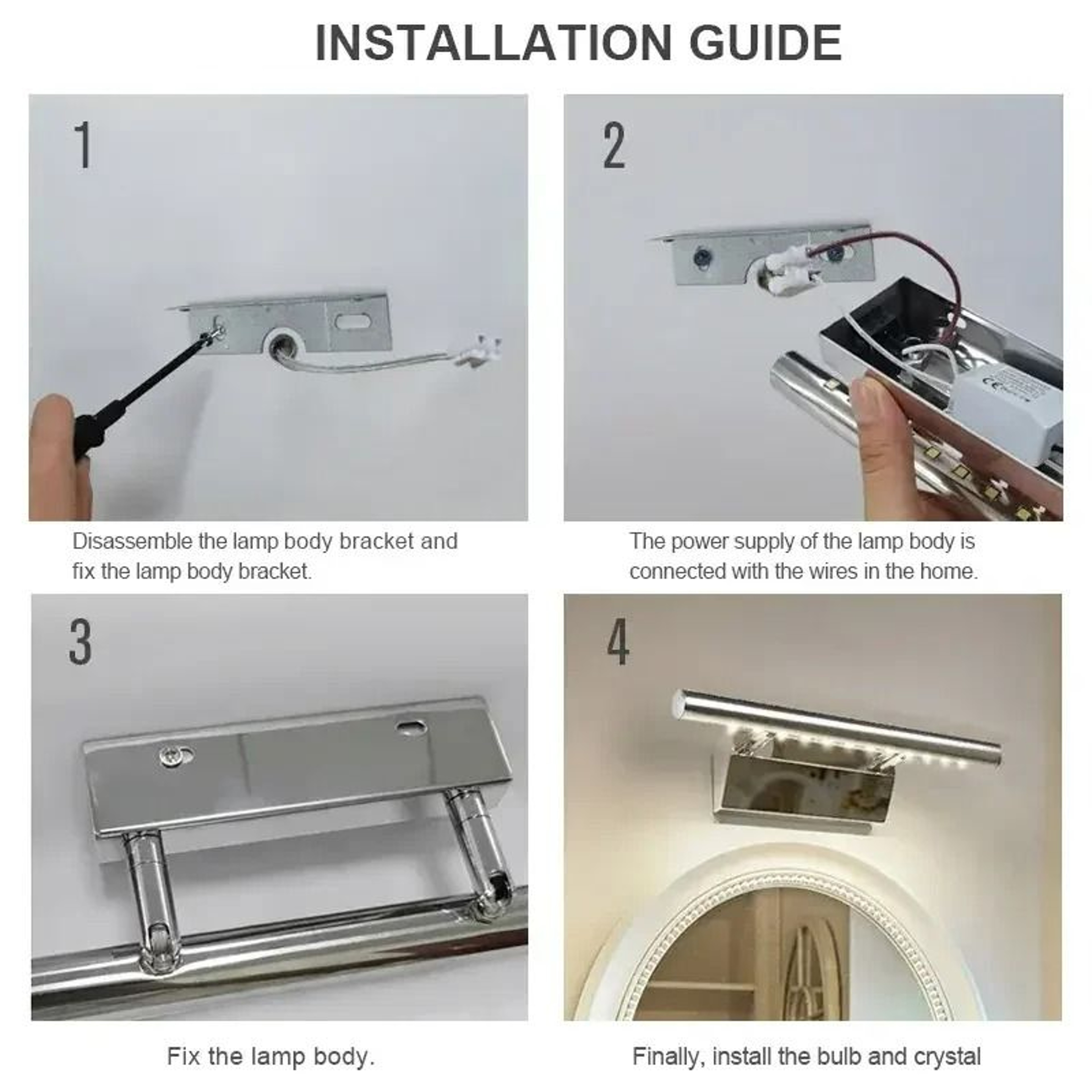Luxury Stainless Steel LED Bathroom Mirror Light Sconce 4