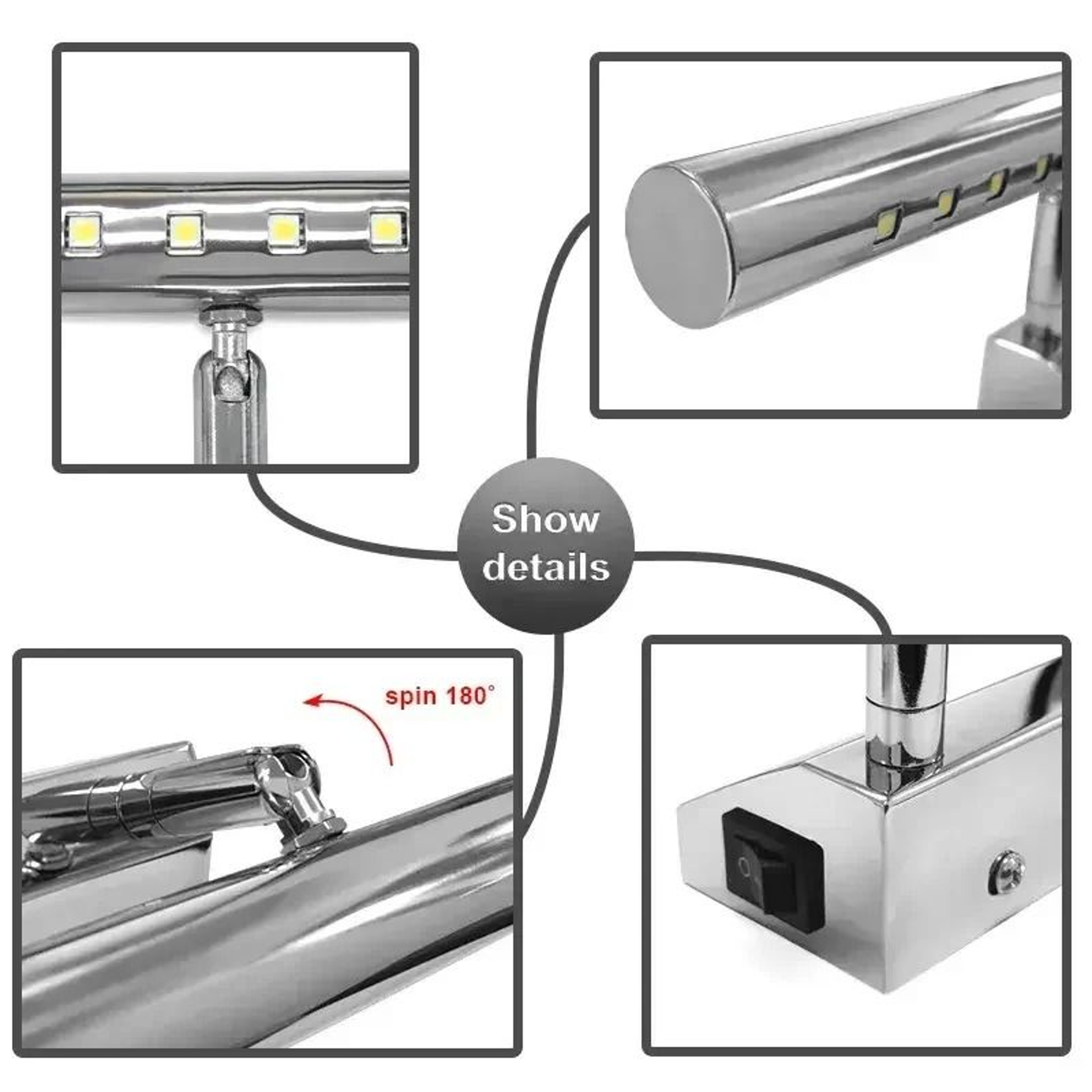 Luxury Stainless Steel LED Bathroom Mirror Light Sconce 3