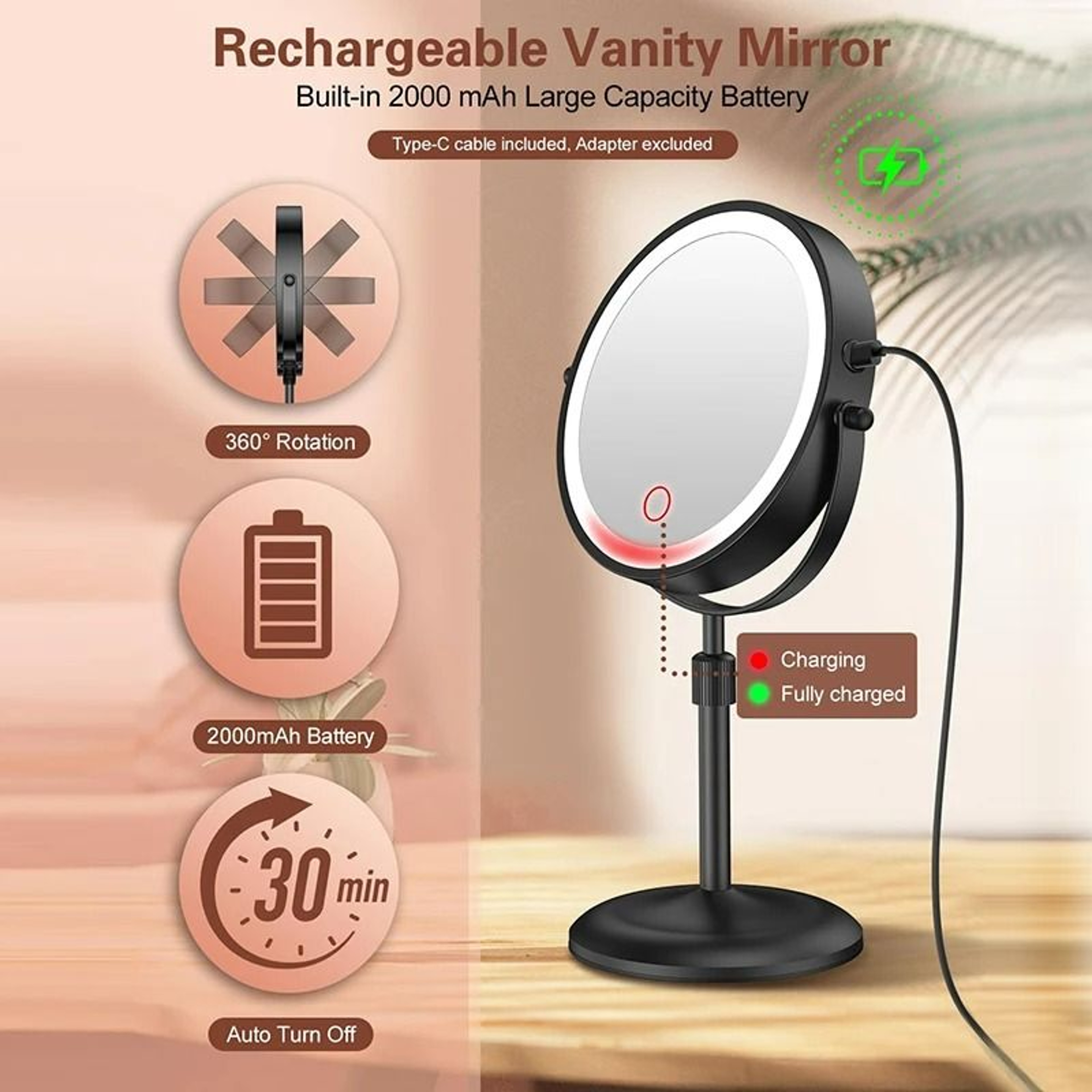 8Inch 10X Magnifying 360Degree Rotating Desktop Vanity Mirror 2