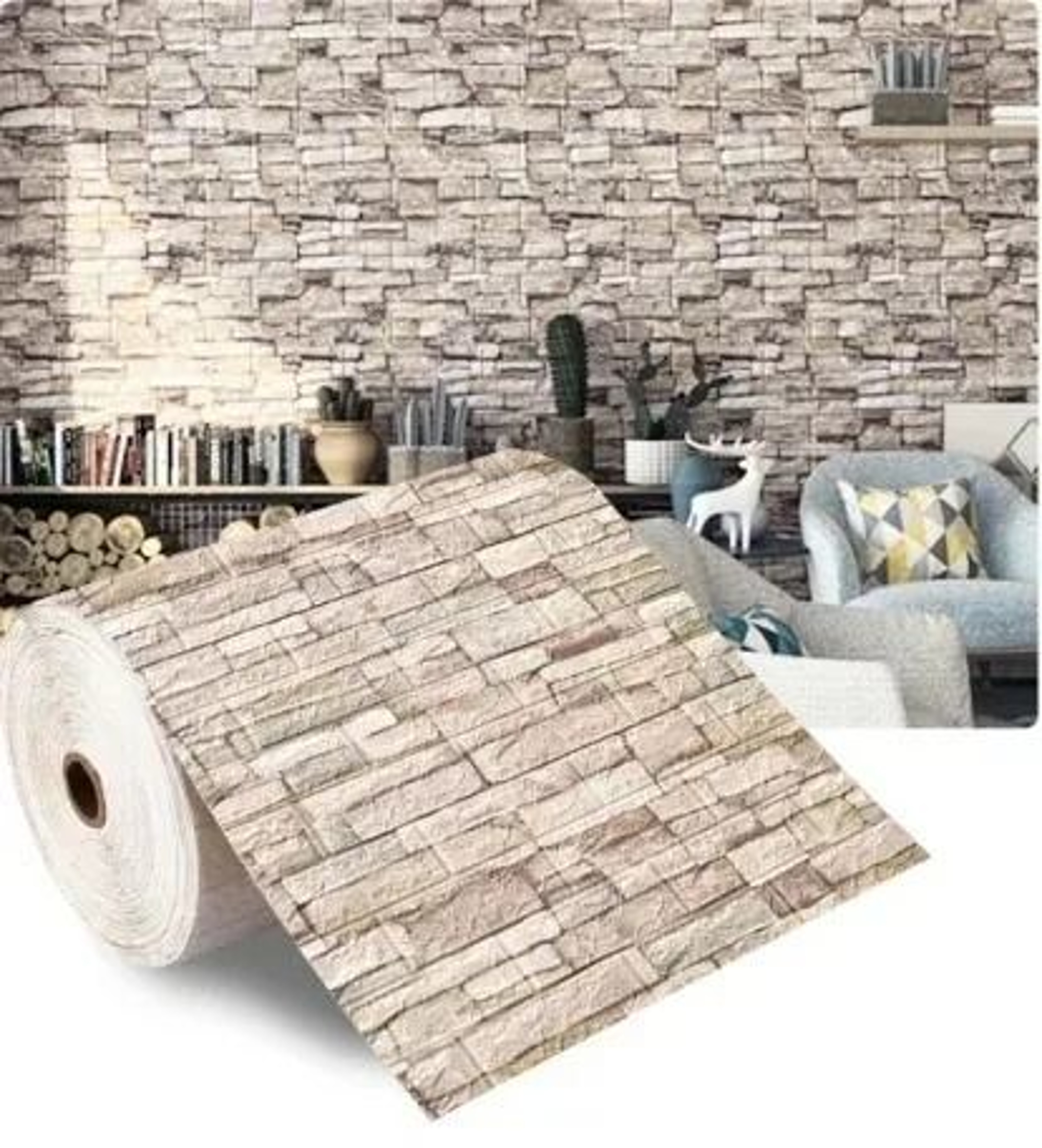 Retro 3D Faux Brick Waterproof SelfAdhesive Wall Sticker Roll 12