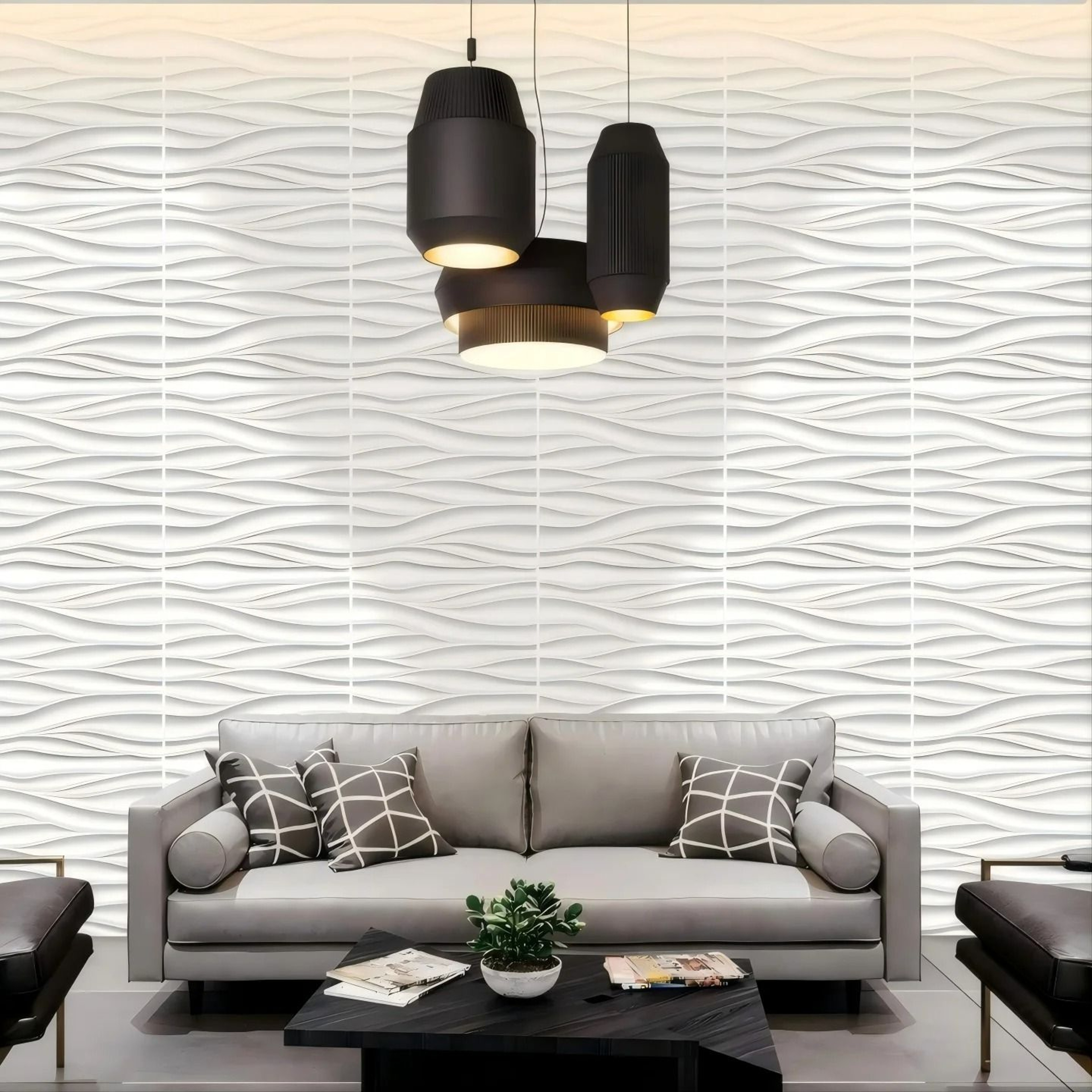 3D Sculpted Wave Modular Paintable Wall Panel Tiles 3