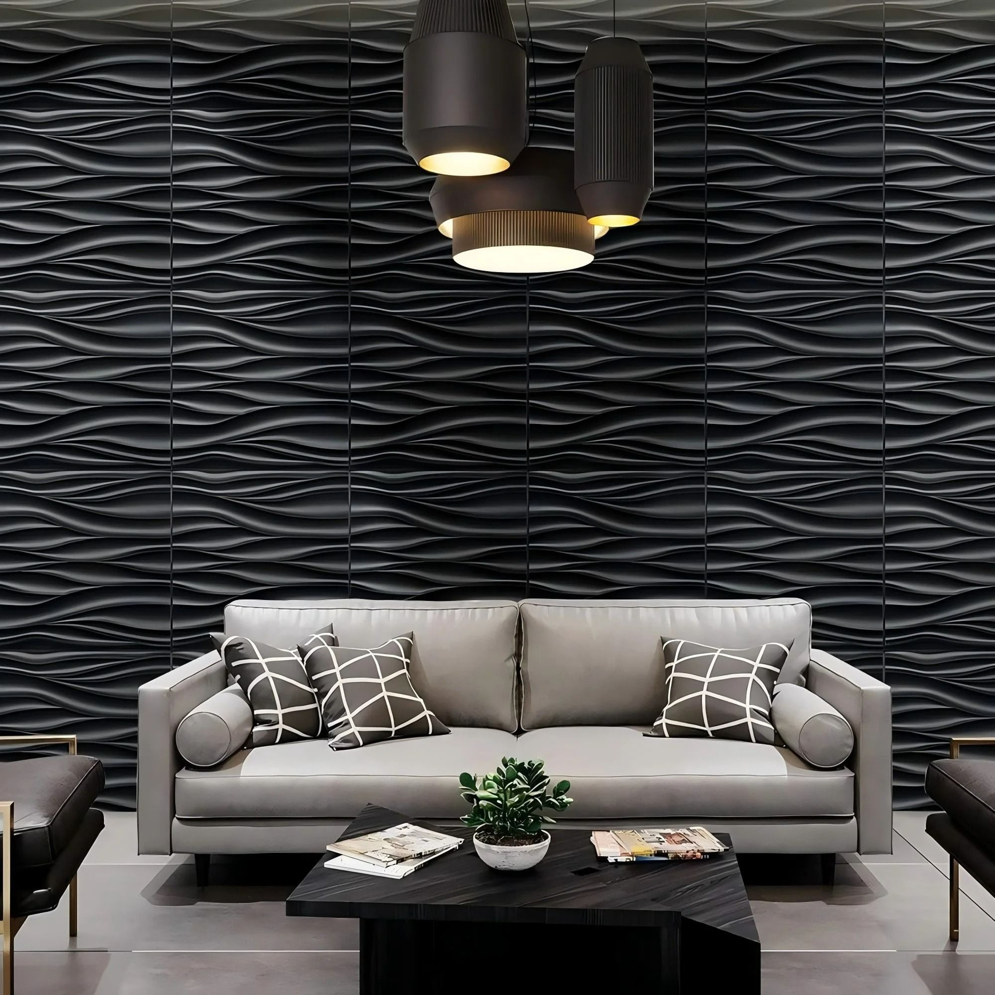 3D Sculpted Wave Modular Paintable Wall Panel Tiles 0