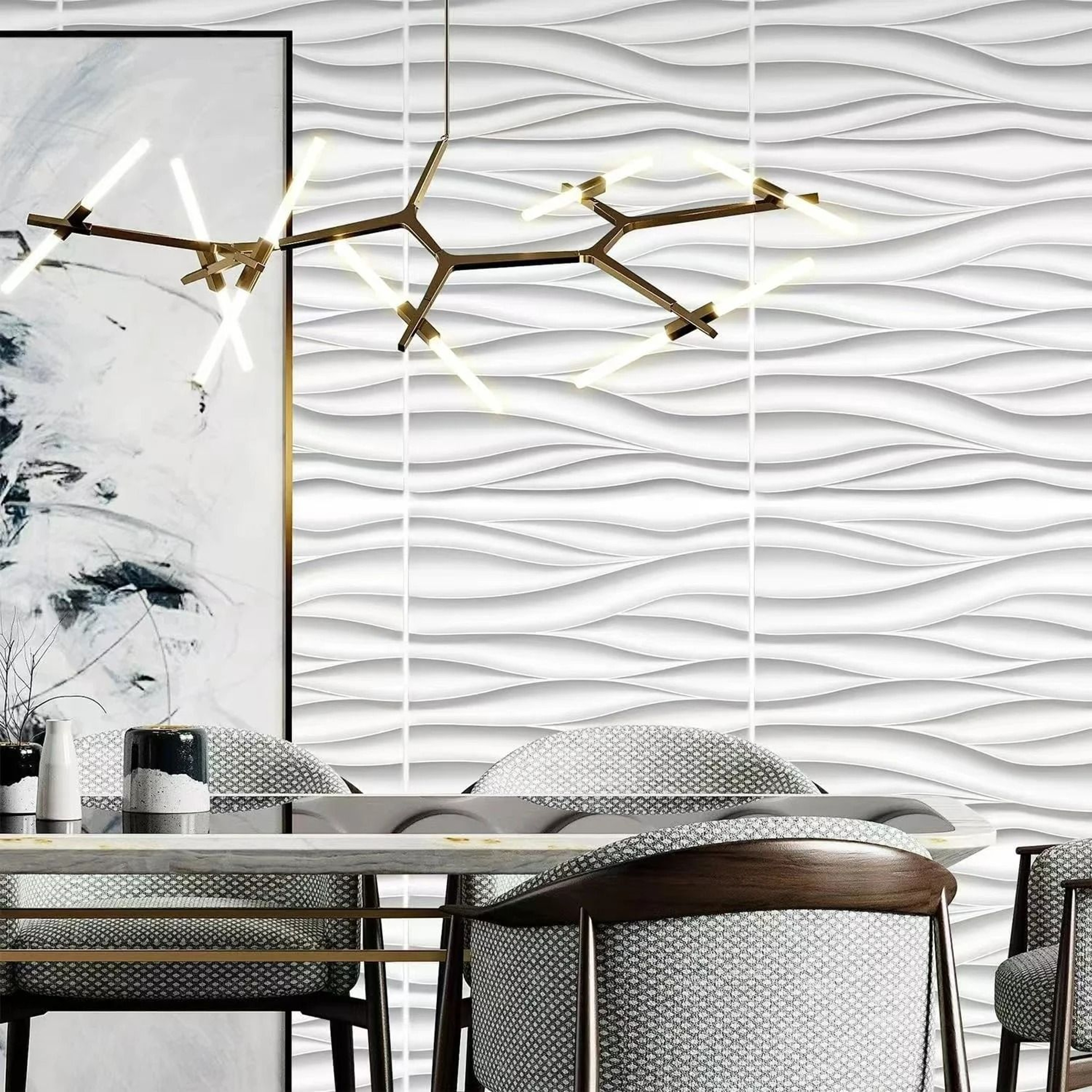 3D Sculpted Wave Modular Paintable Wall Panel Tiles 4