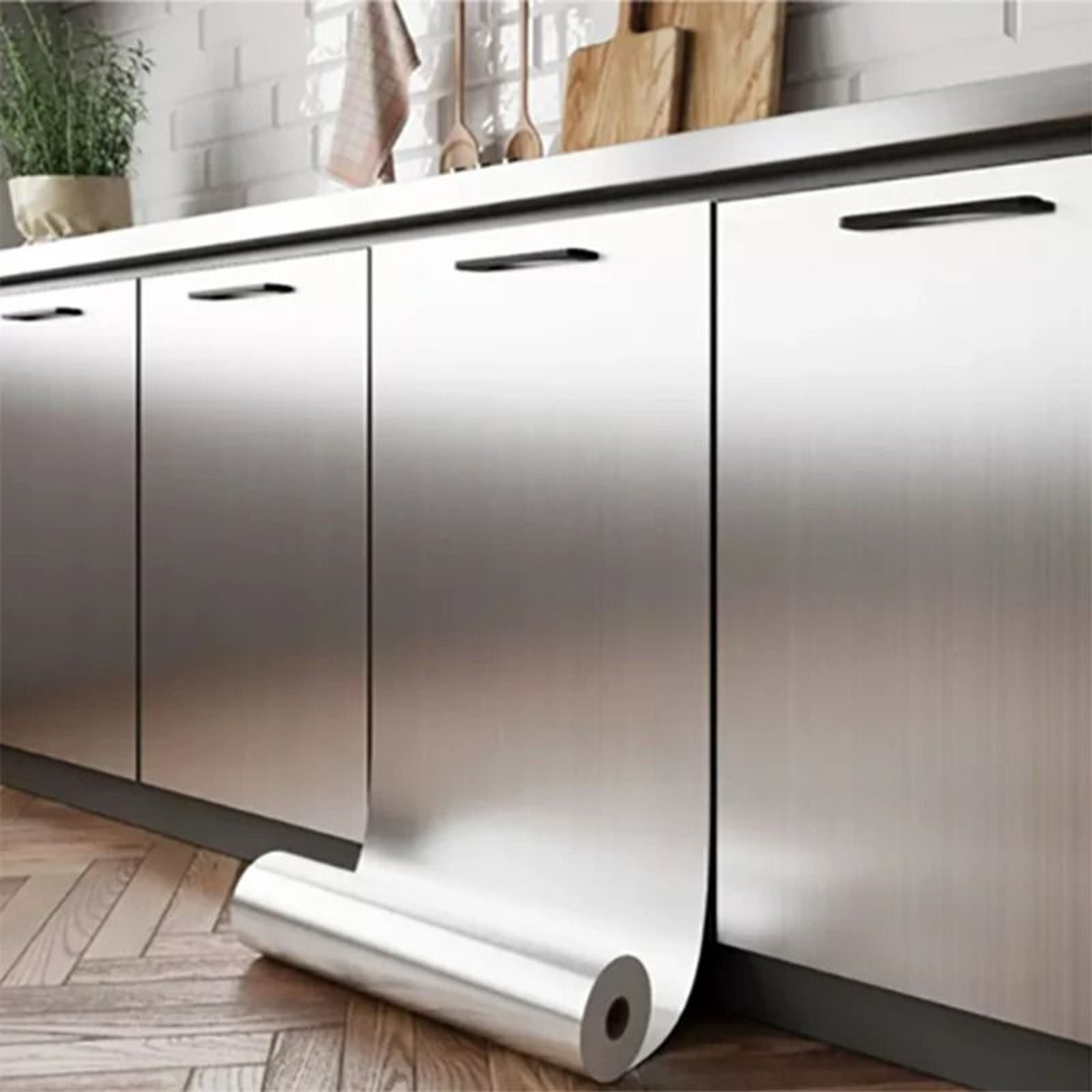 Brushed Metallic Stainless Steel Contact Paper Roll 1