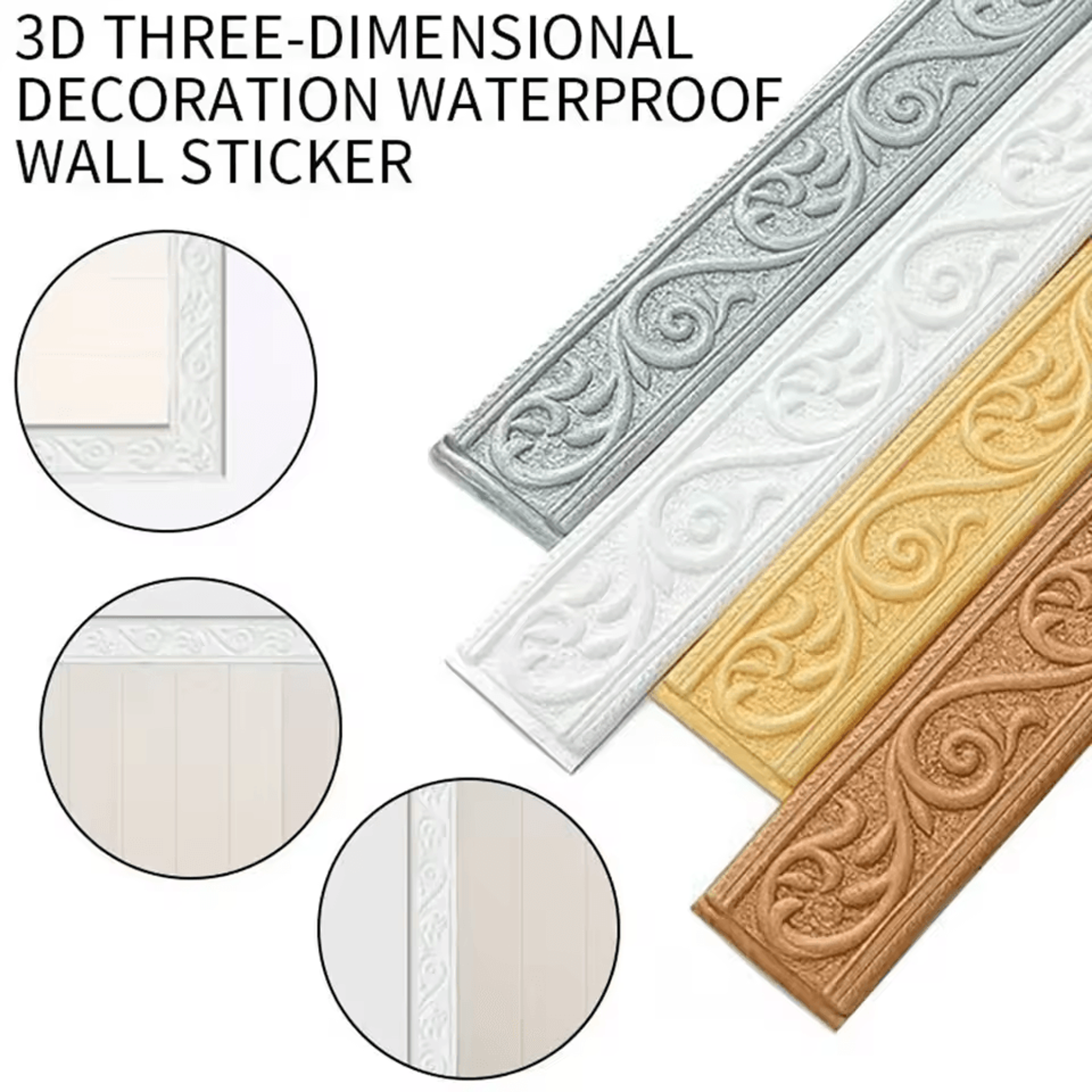 3D SelfAdhesive Waterproof Vinyl Wall Trim  Baseboard Strip 6