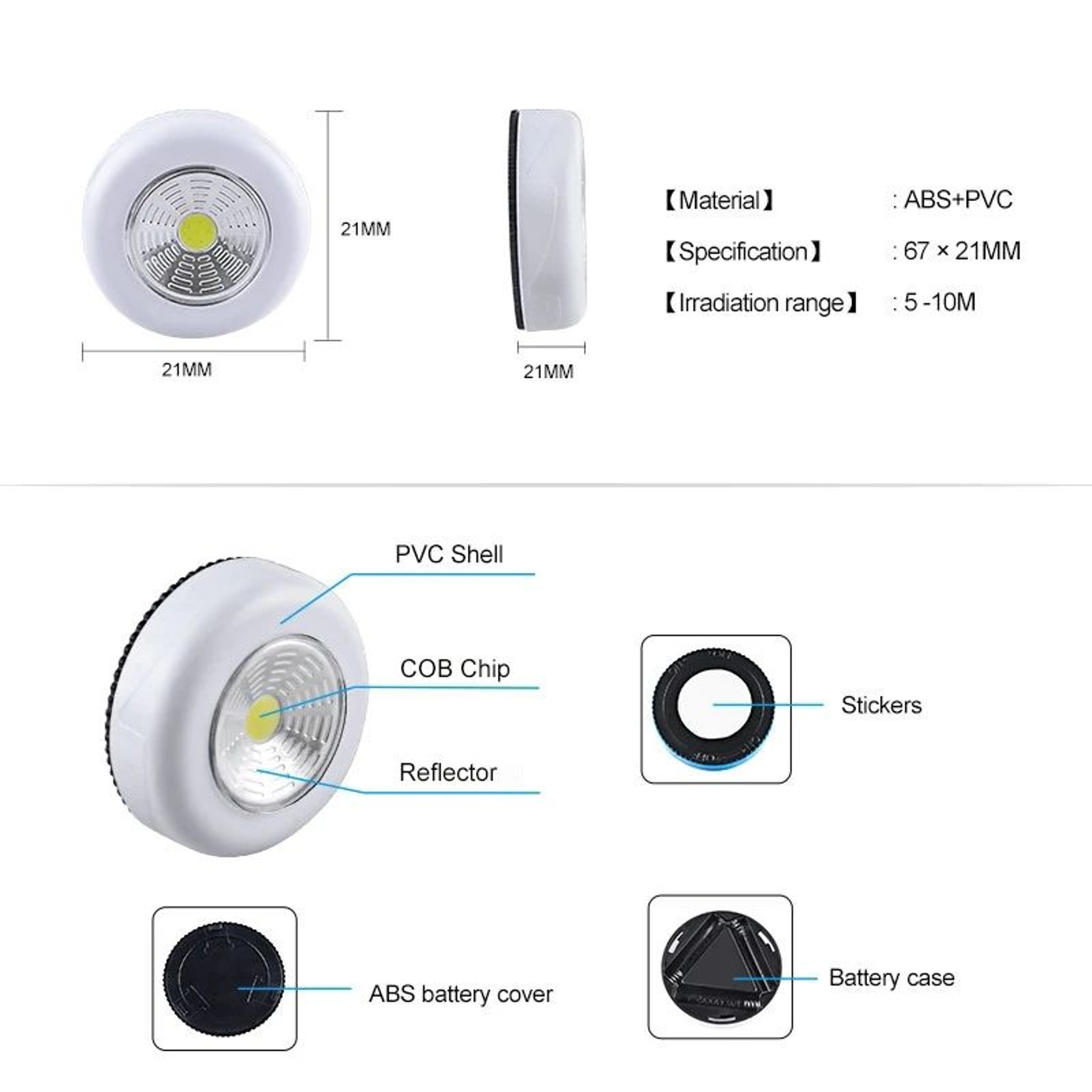 COB LED StickOn Touch Puck Light 5