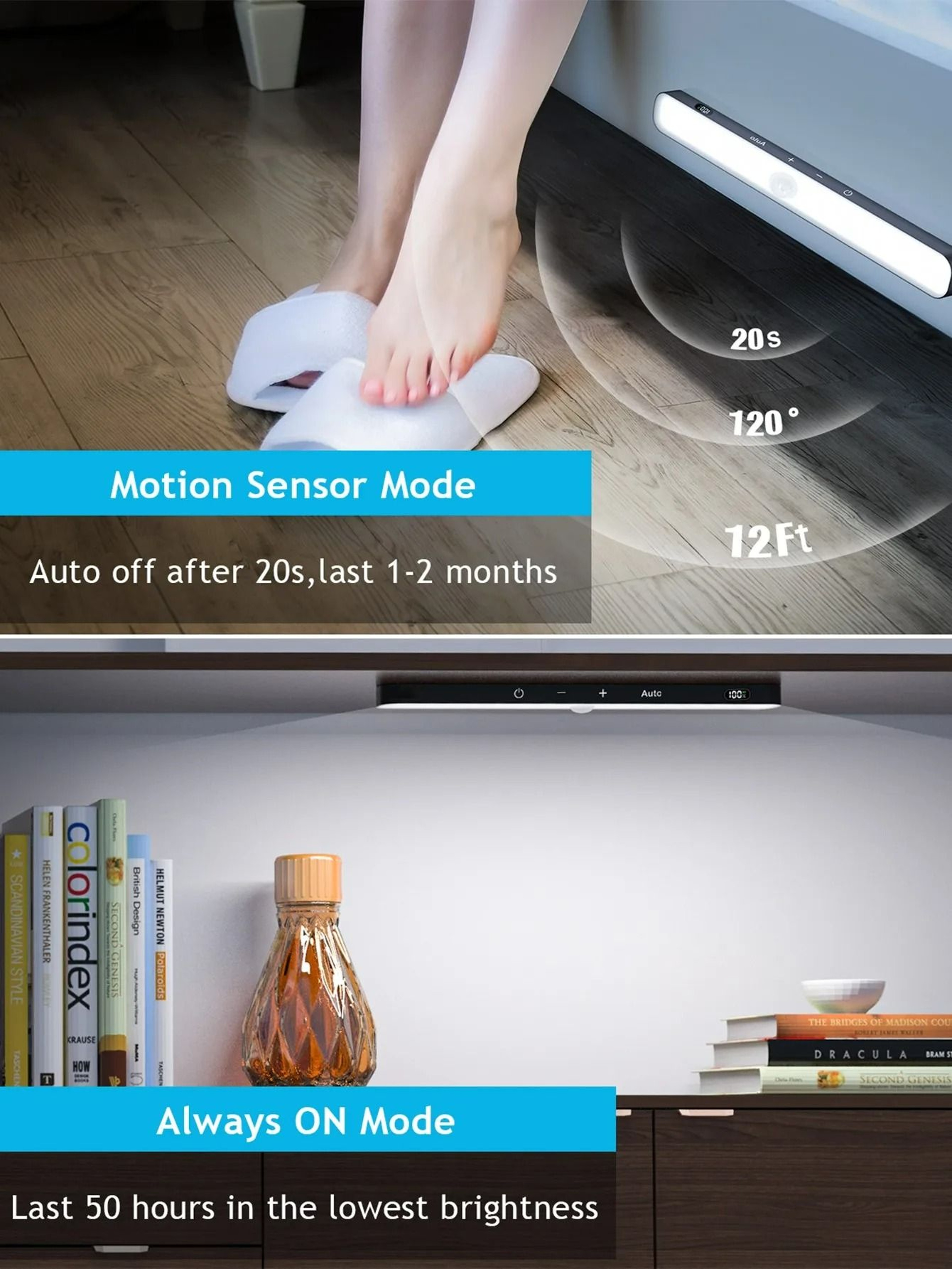 Rechargeable Motion Sensor LED Cabinet Light With LED Battery Display 3