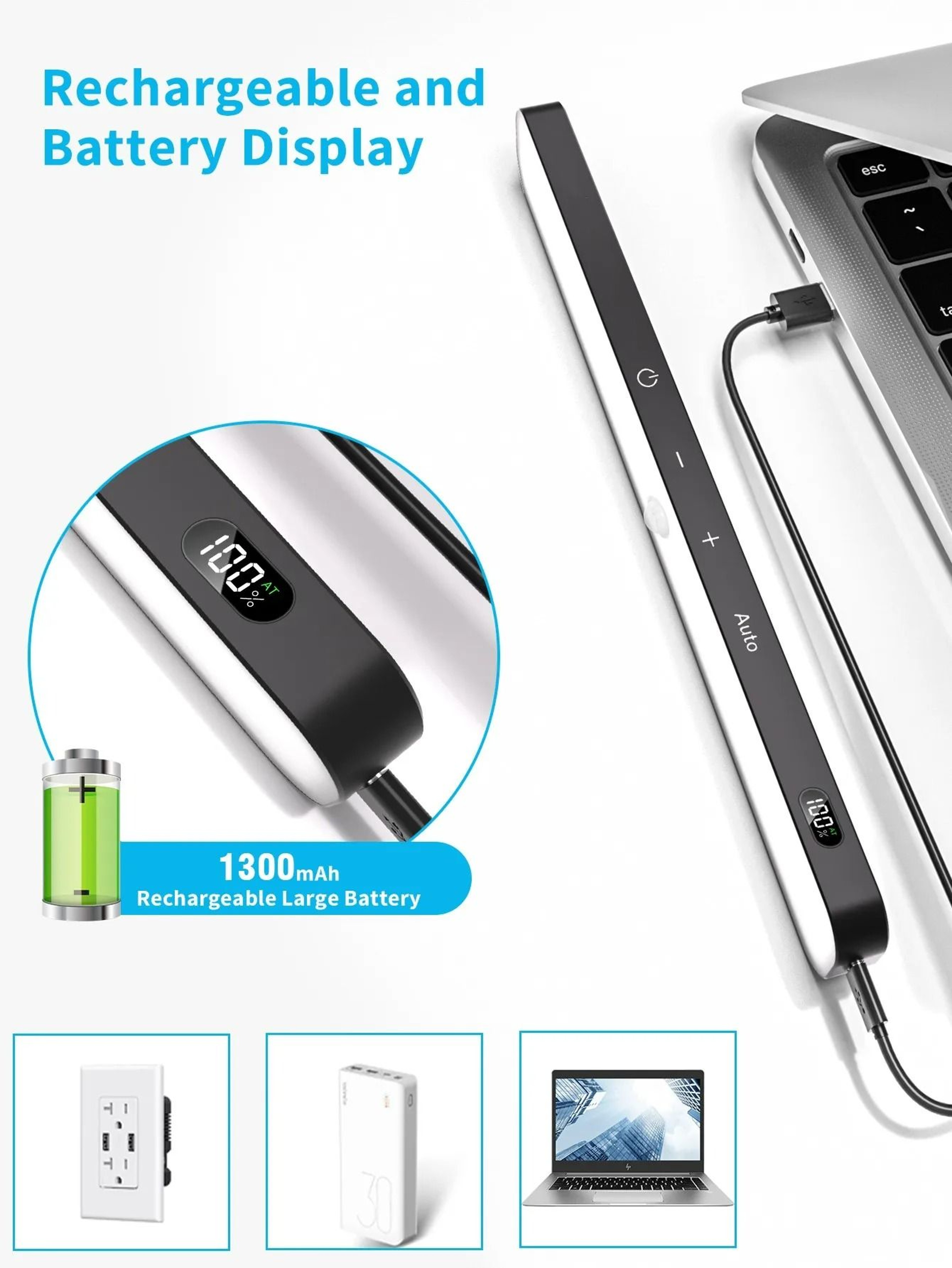 Rechargeable Motion Sensor LED Cabinet Light With LED Battery Display 1