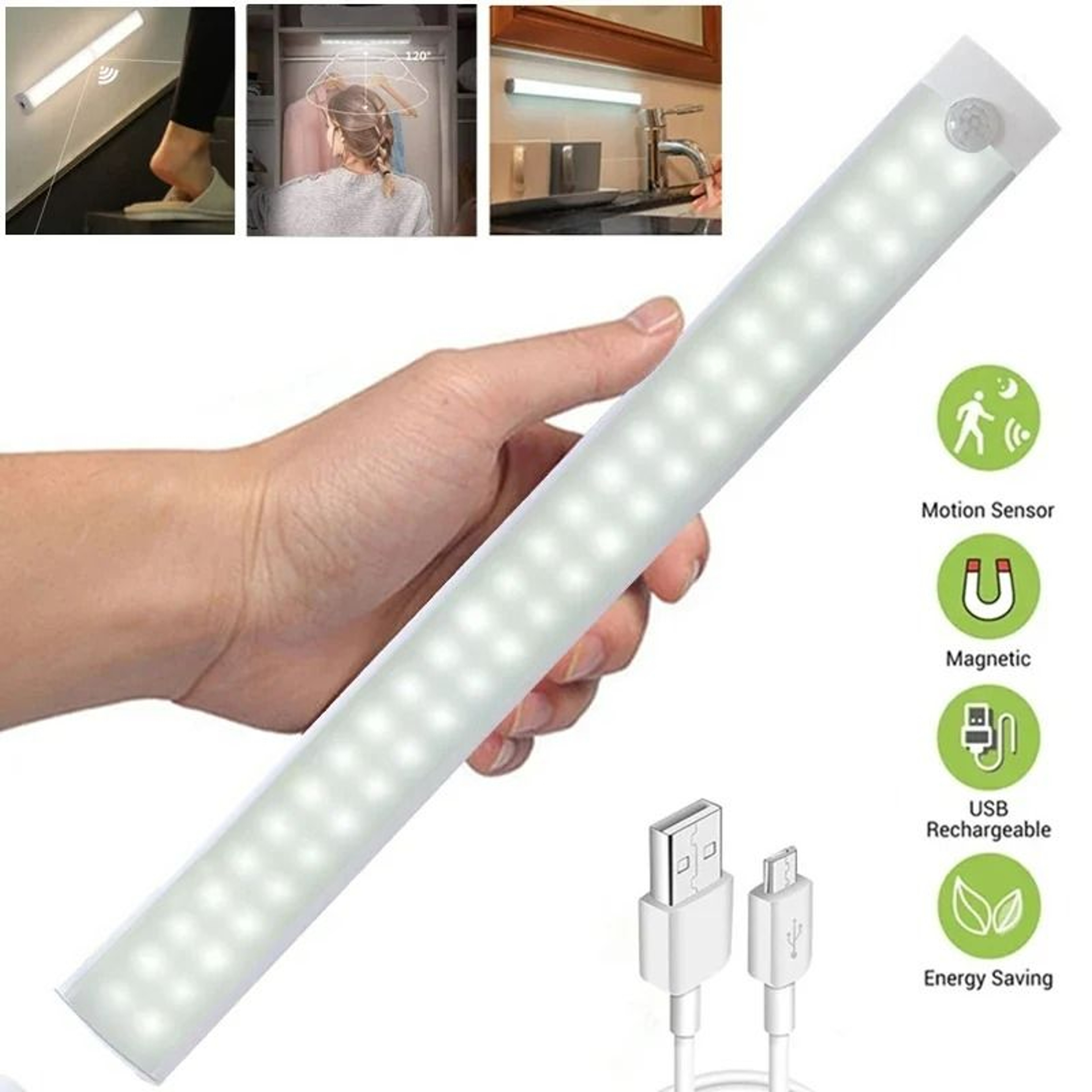 Elite Wireless USB Rechargeable Motion Sensor LED Cabinet Light Bar 0