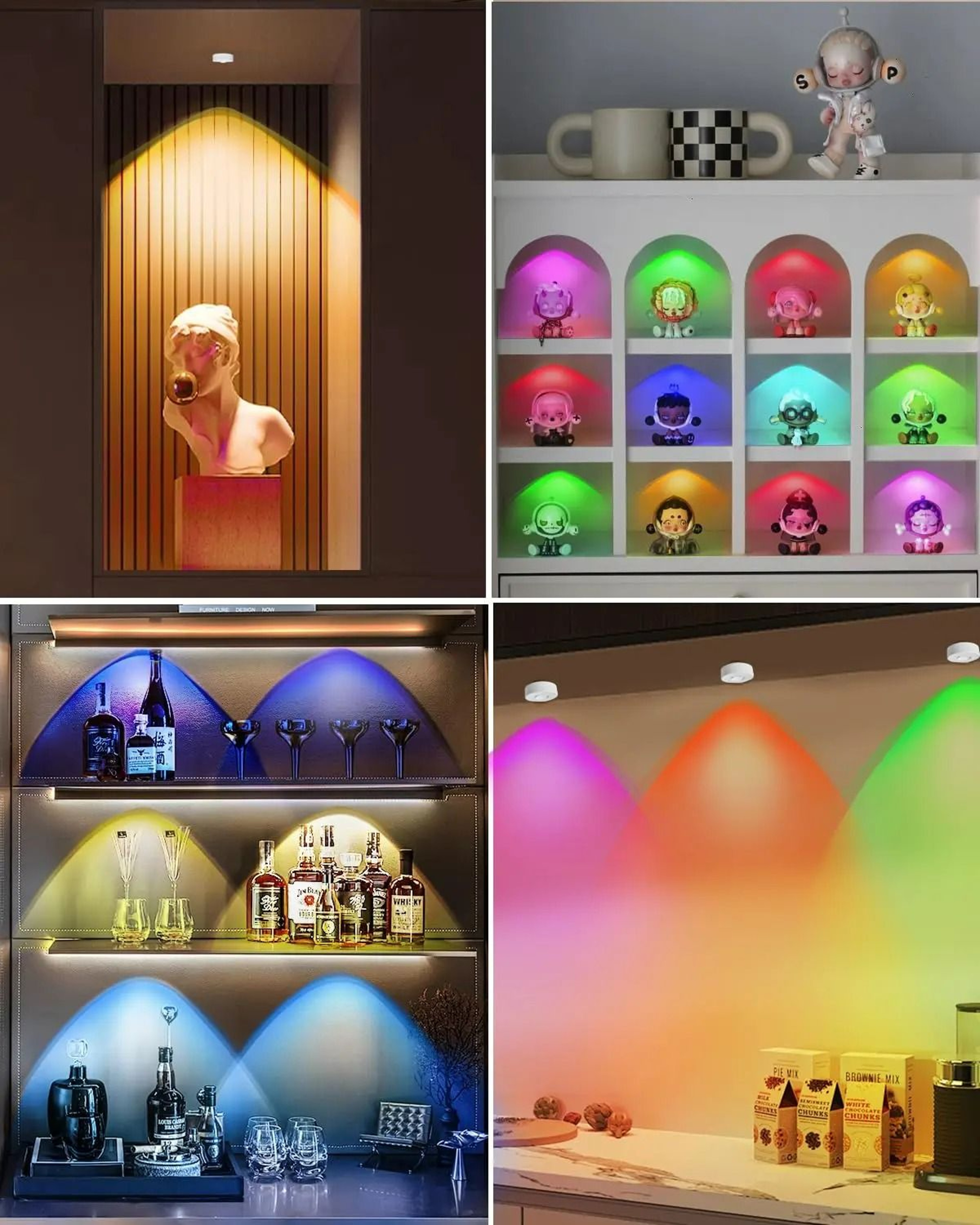 Rechargeable RGB 12Color Magnetic LED Puck Lights With Remote Control 3 Pack 3