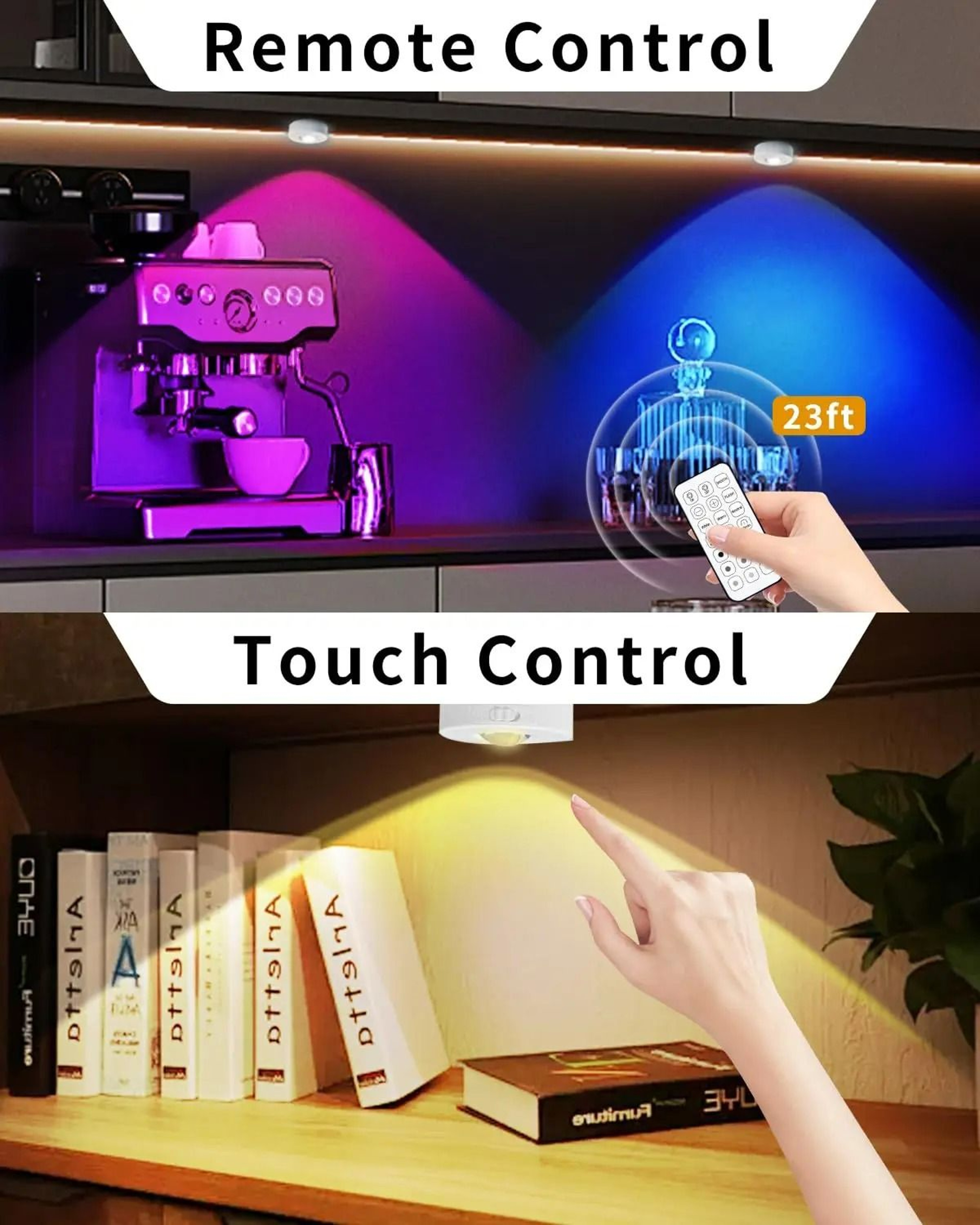 Rechargeable RGB 12Color Magnetic LED Puck Lights With Remote Control 3 Pack 2