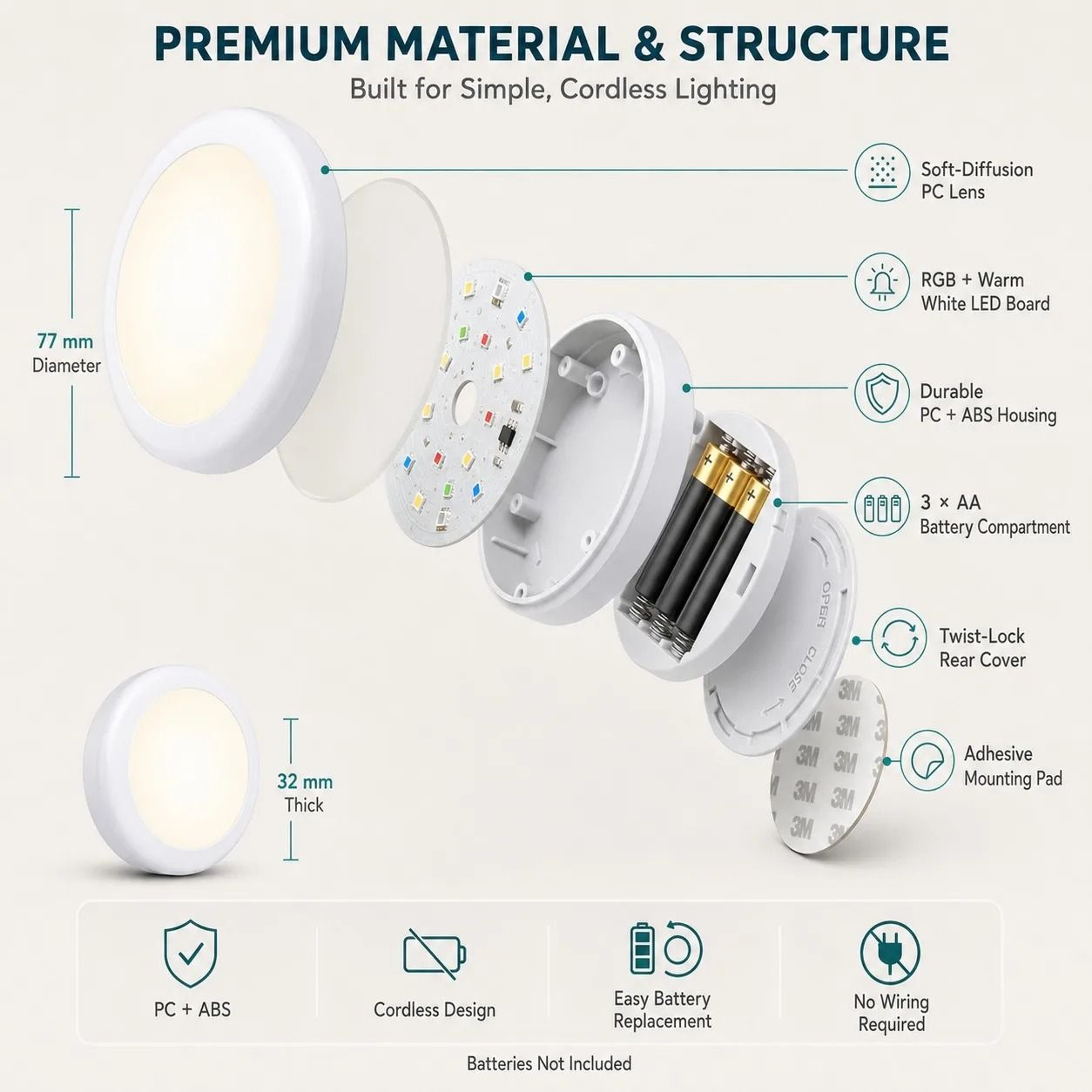 Dimmable Multicolor LED Puck Light With Remote Control 4