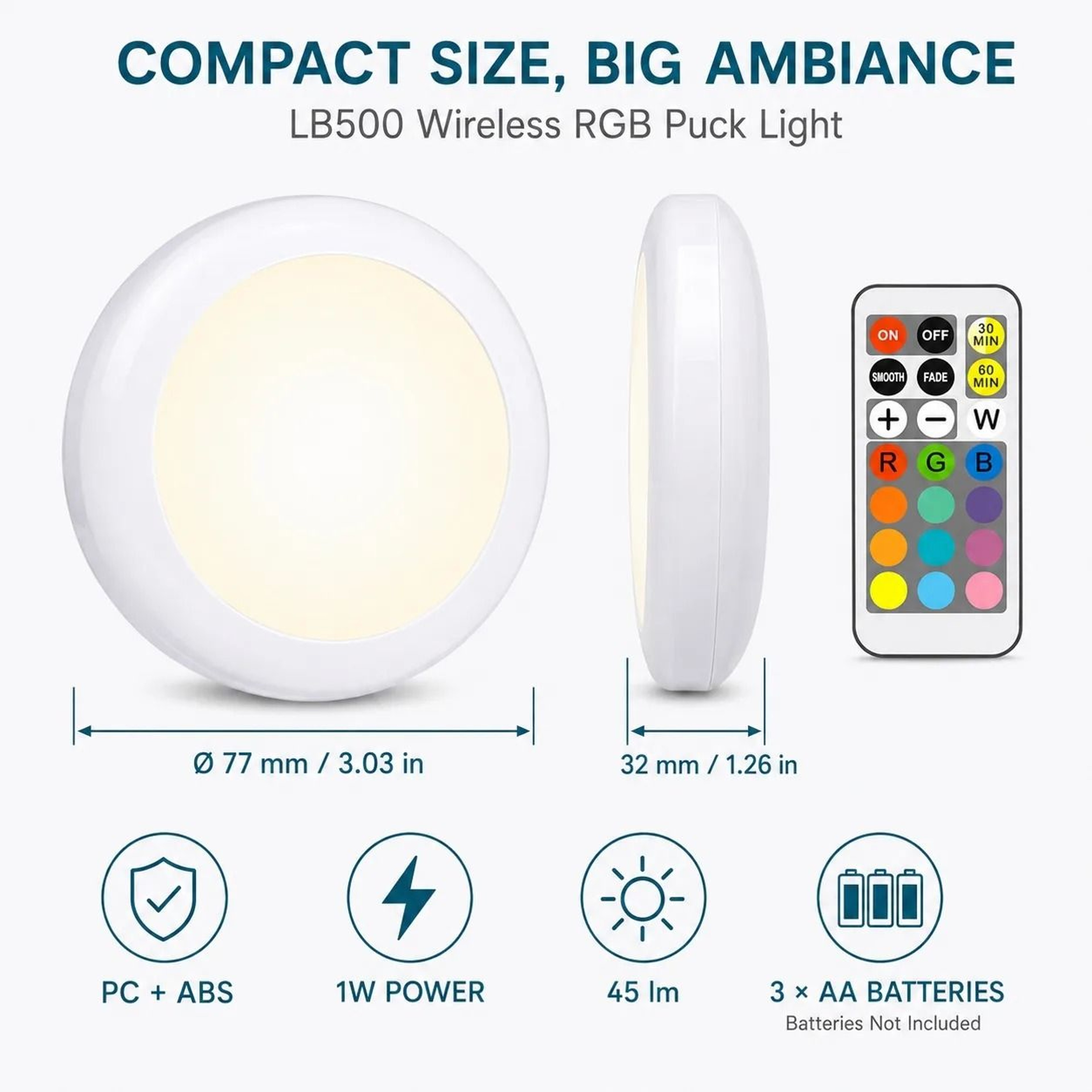 Dimmable Multicolor LED Puck Light With Remote Control 1