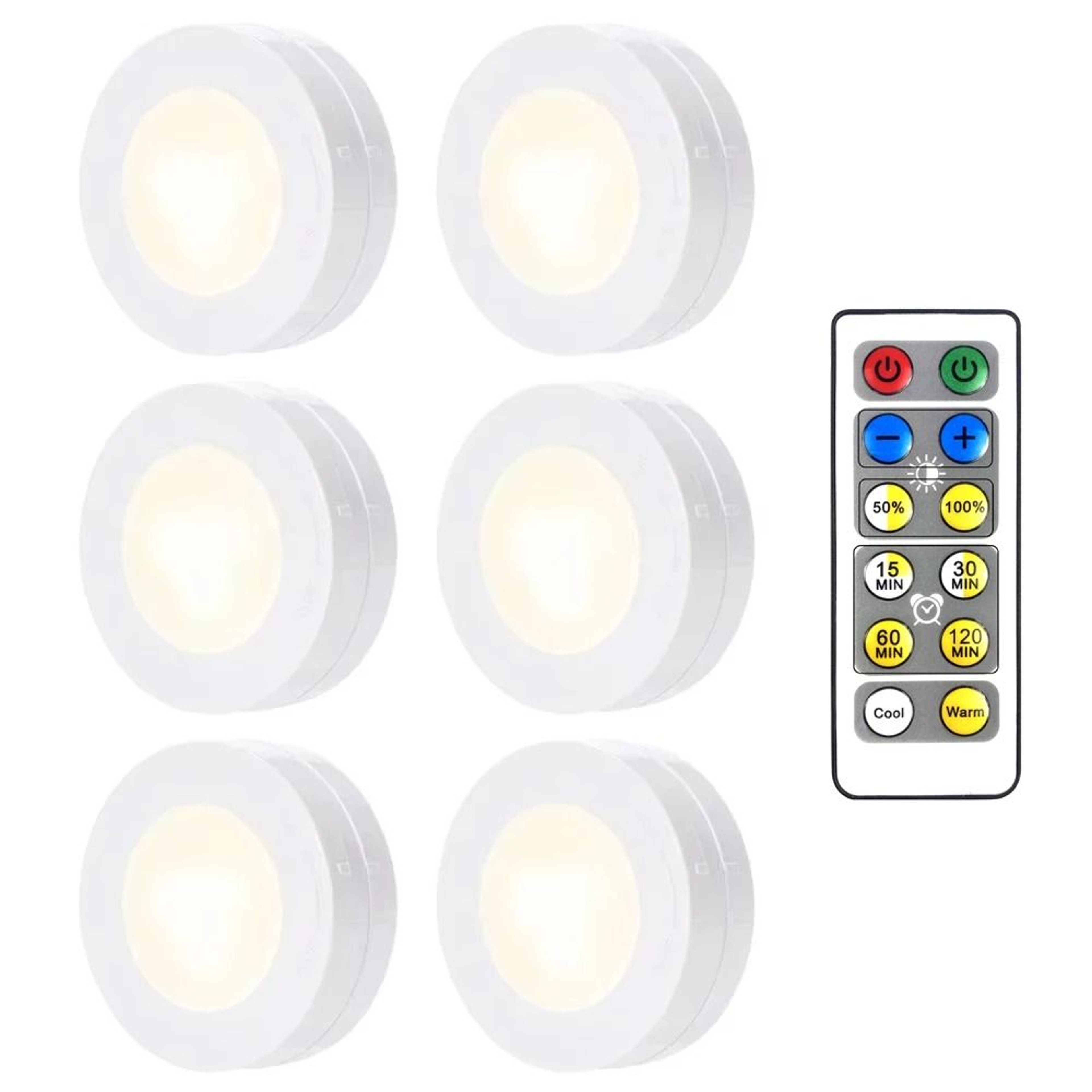 Wireless 3Color LED Puck Lights With Remote Control 6 Pack 0