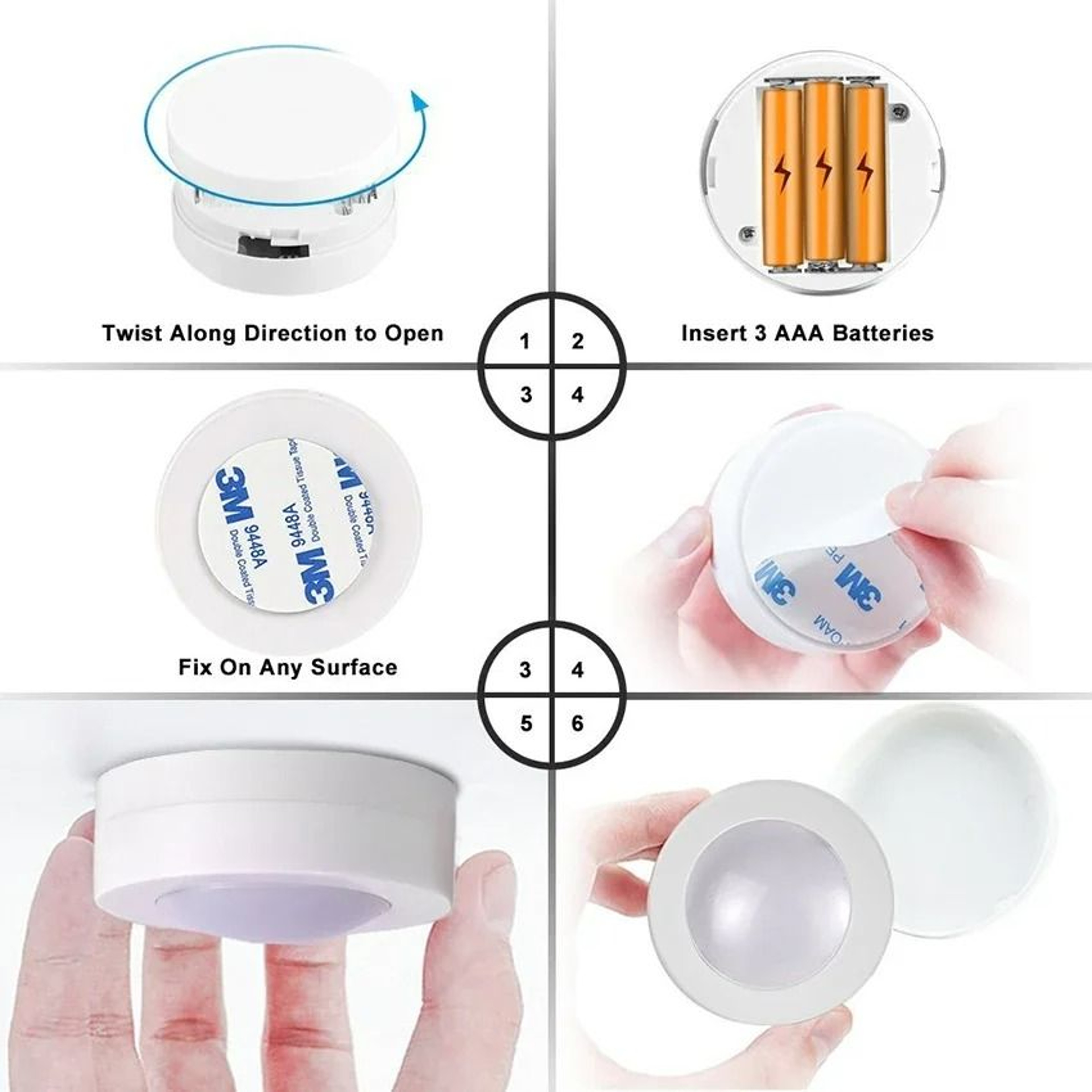 Wireless 3Color LED Puck Lights With Remote Control 6 Pack 3