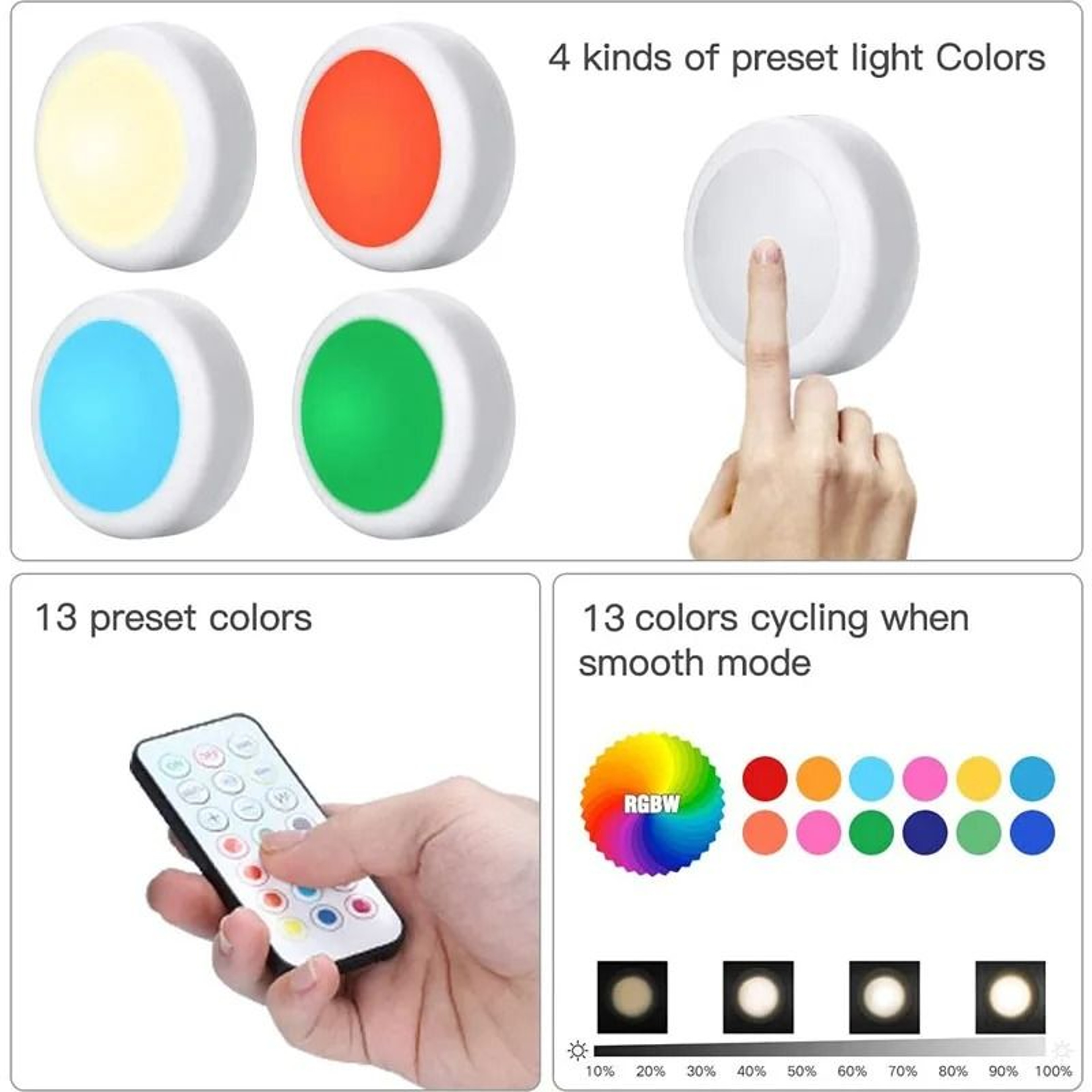 Wireless 16Color RGBW LED Puck Lights With Remote Control 3