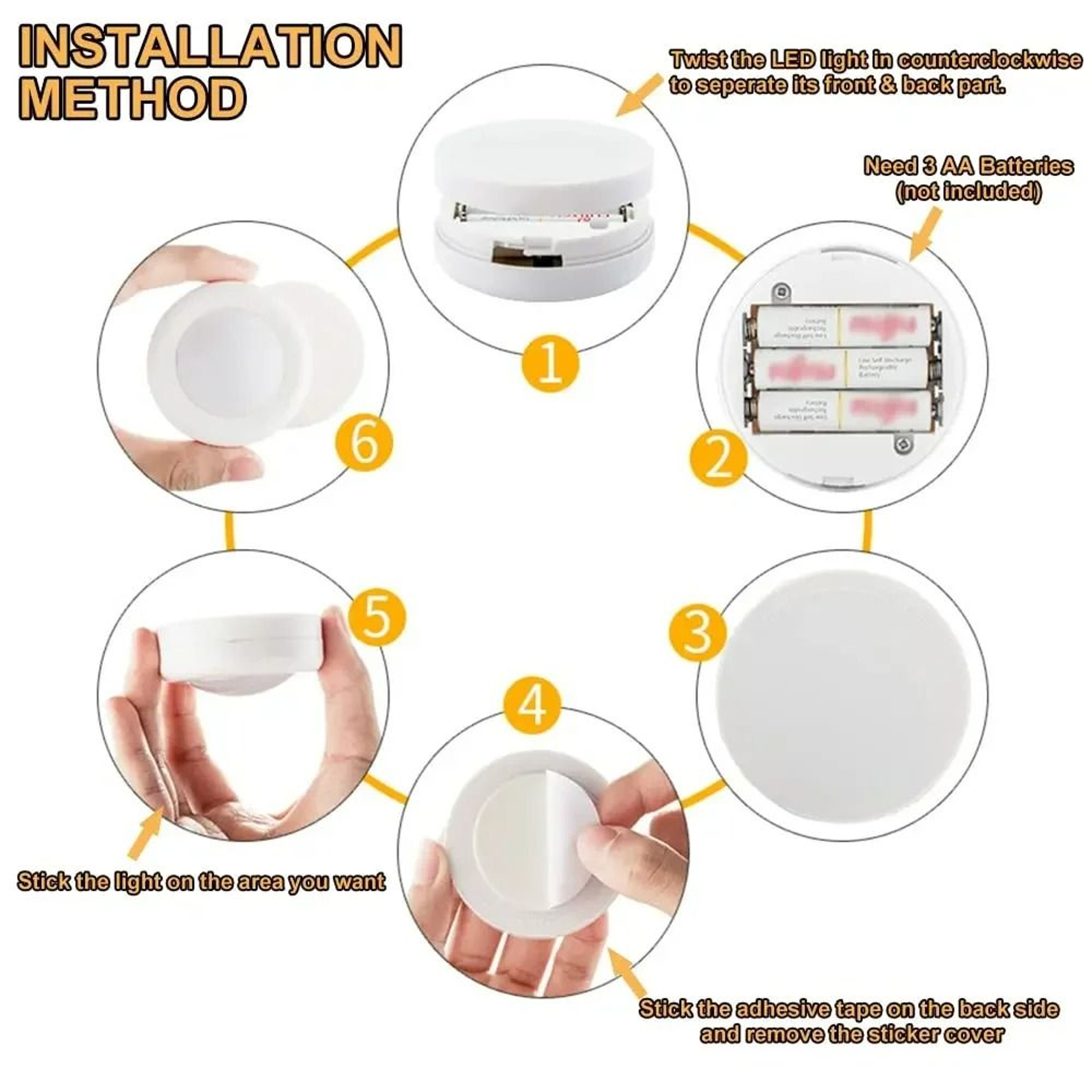 Rechargeable 16Color RGBW LED Puck Lights With Remote Control 3 Pack 4