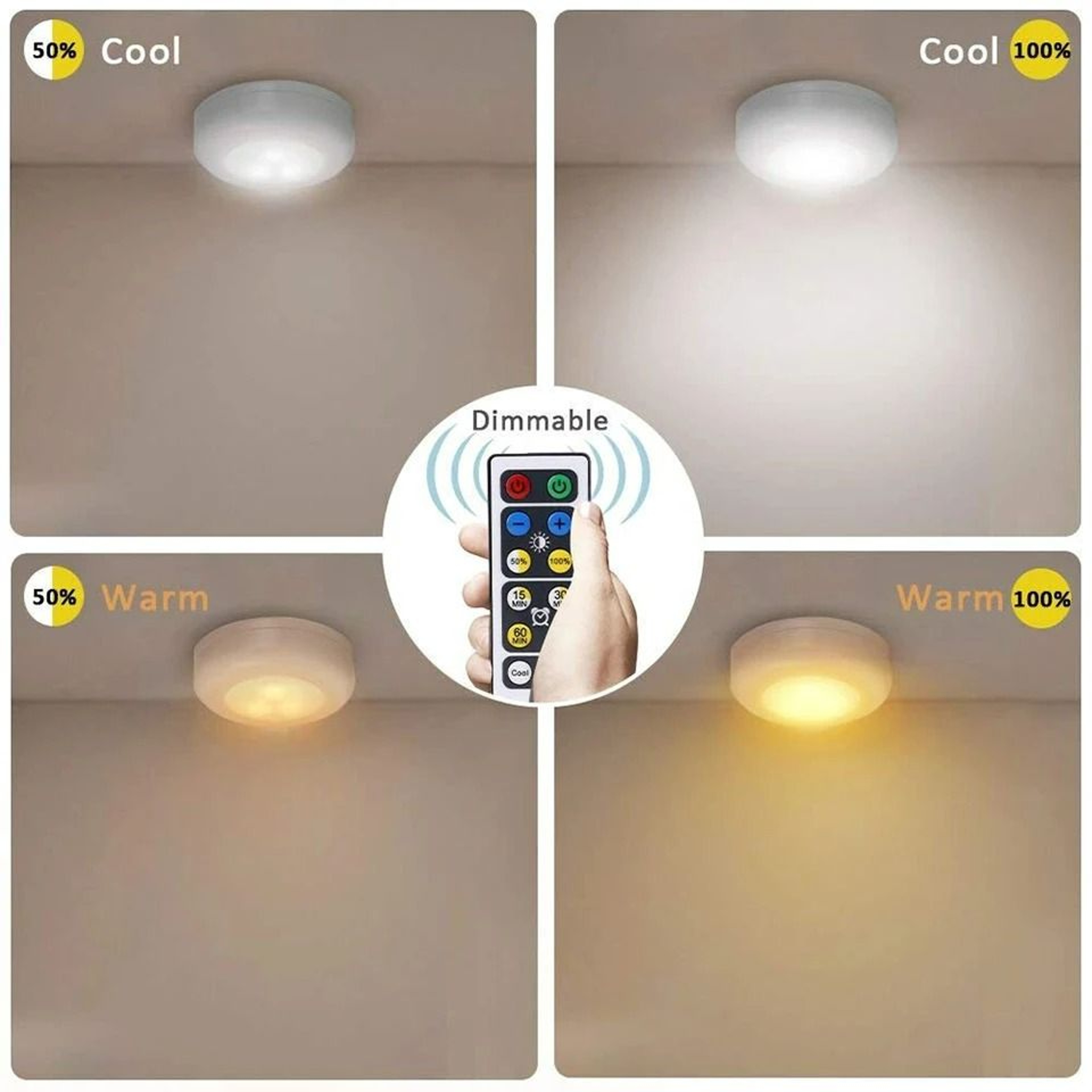 Wireless LED Puck Lights With Remote Control 3 Pack 2
