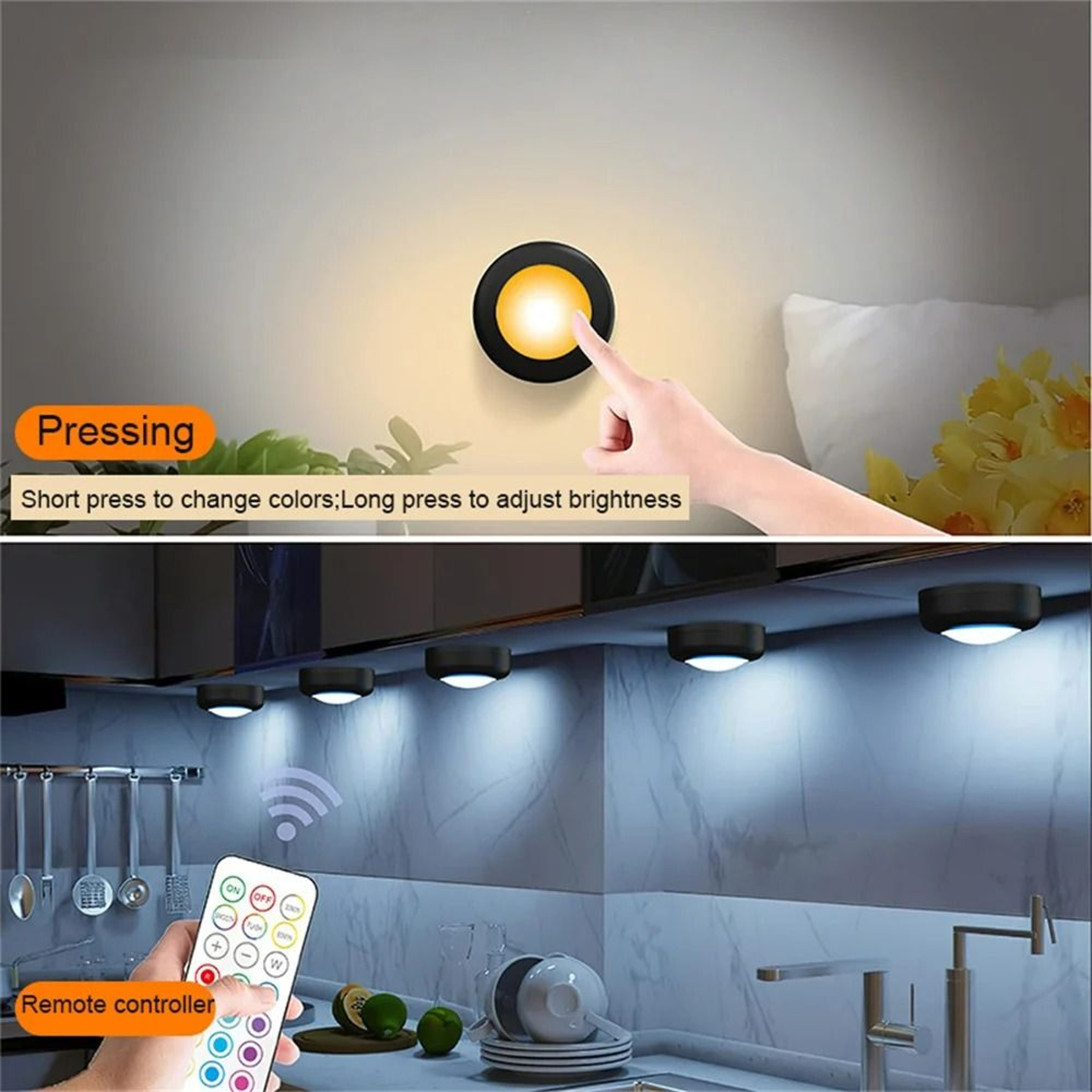 Battery Powered RGB Mini LED Puck Lights 3 Pack  62mm 5