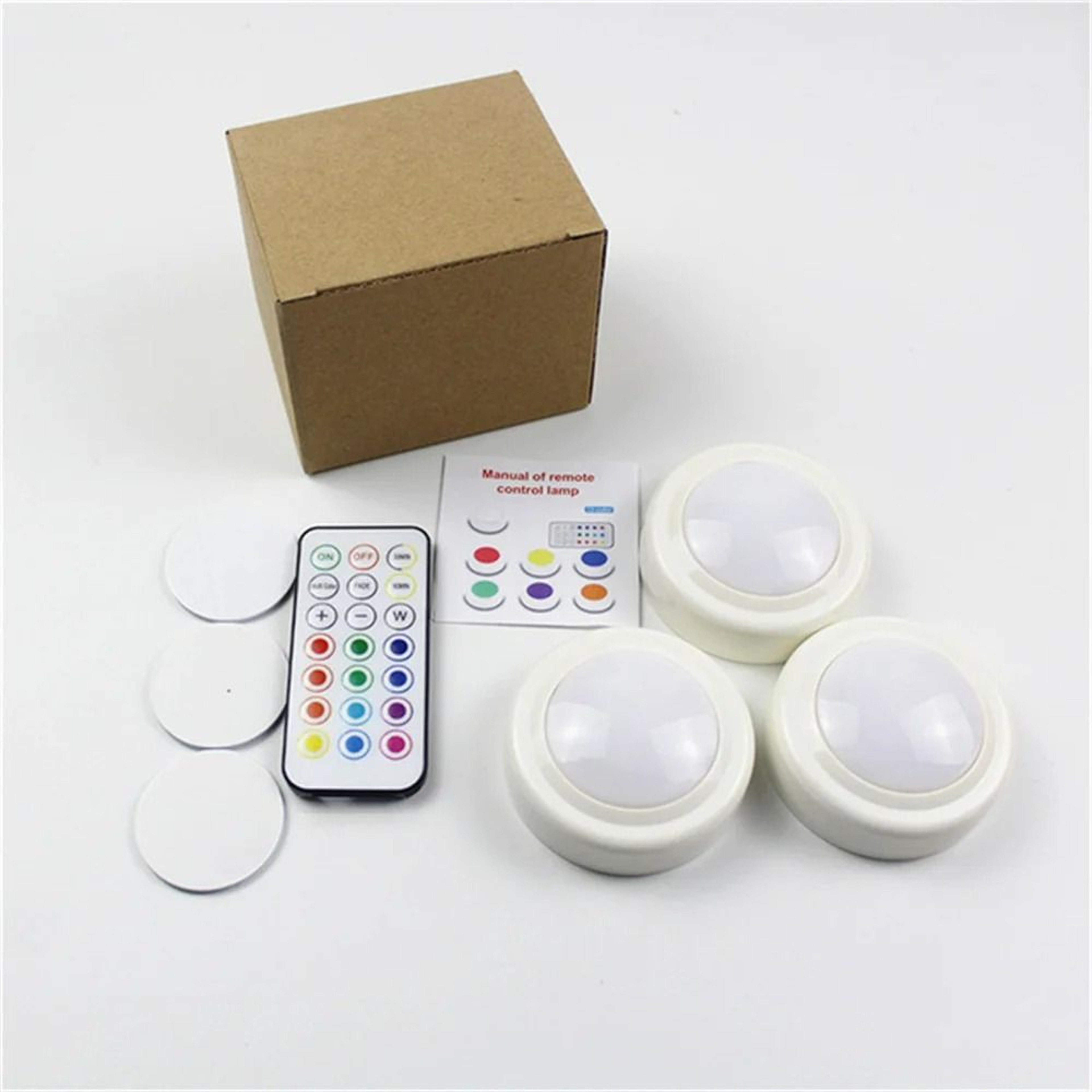 Battery Powered RGB Mini LED Puck Lights 3 Pack  62mm 7