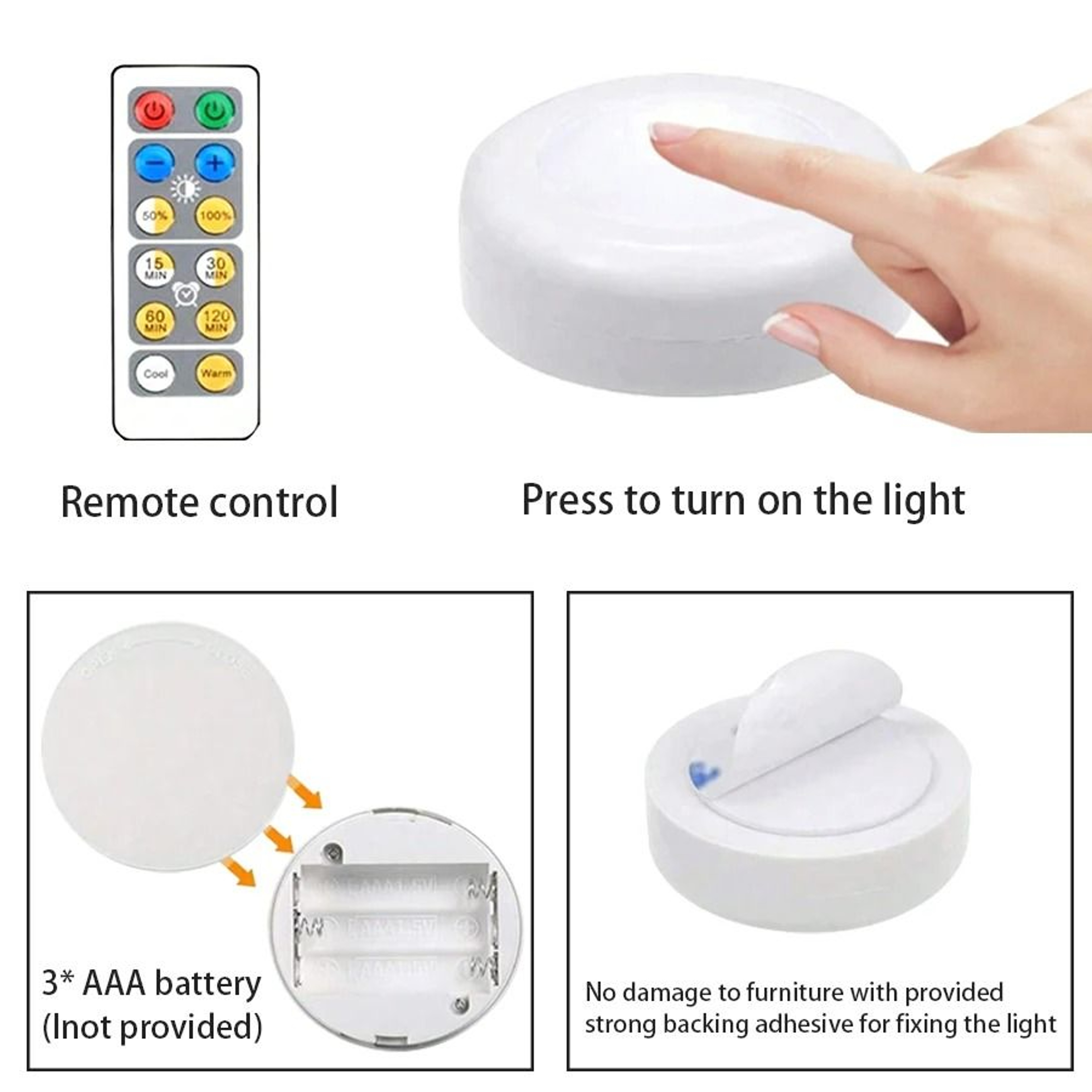 3Color Temperature Touch Dimmable Puck Light 3