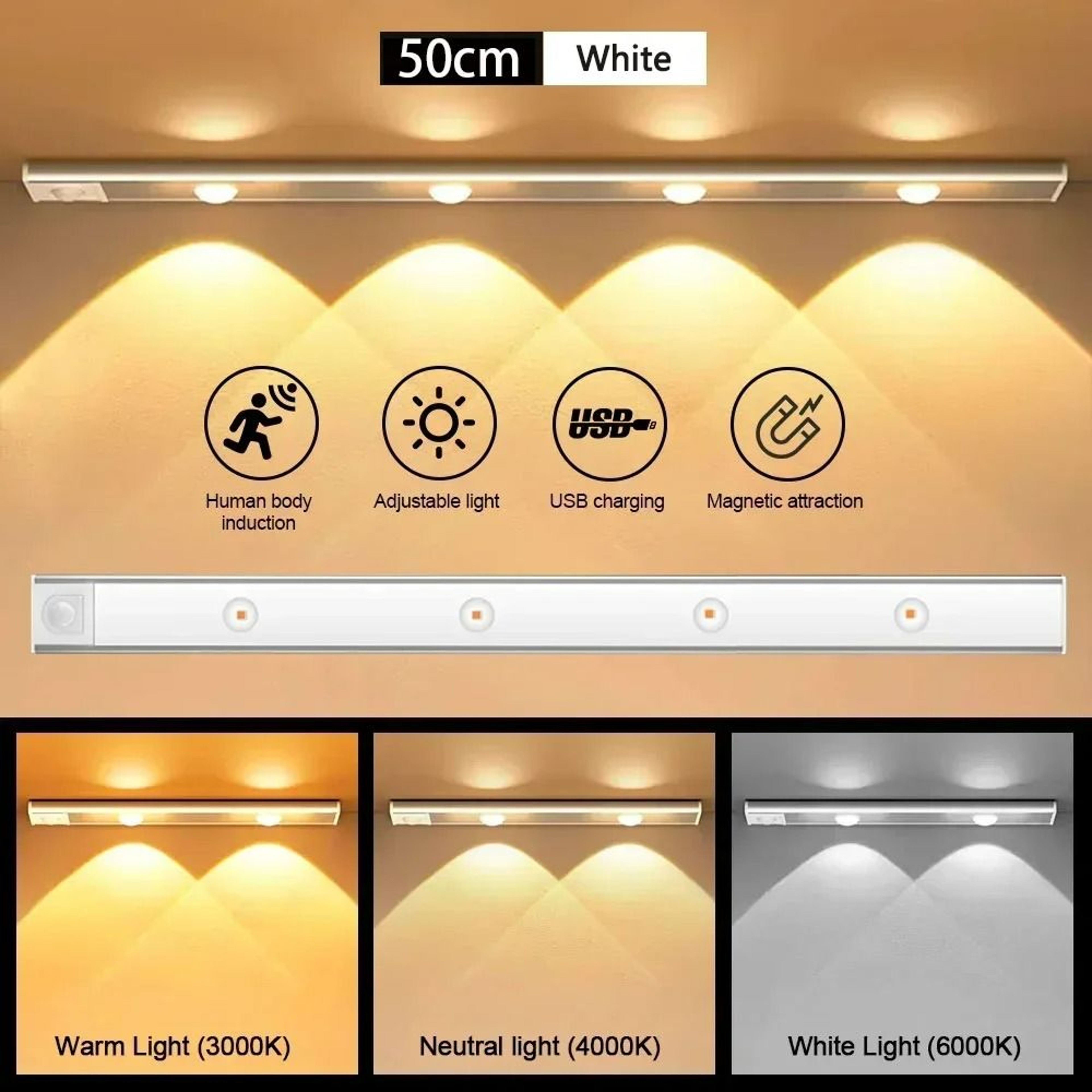 Rechargeable UltraThin Motion Sensor LED Cabinet Light Bar 10