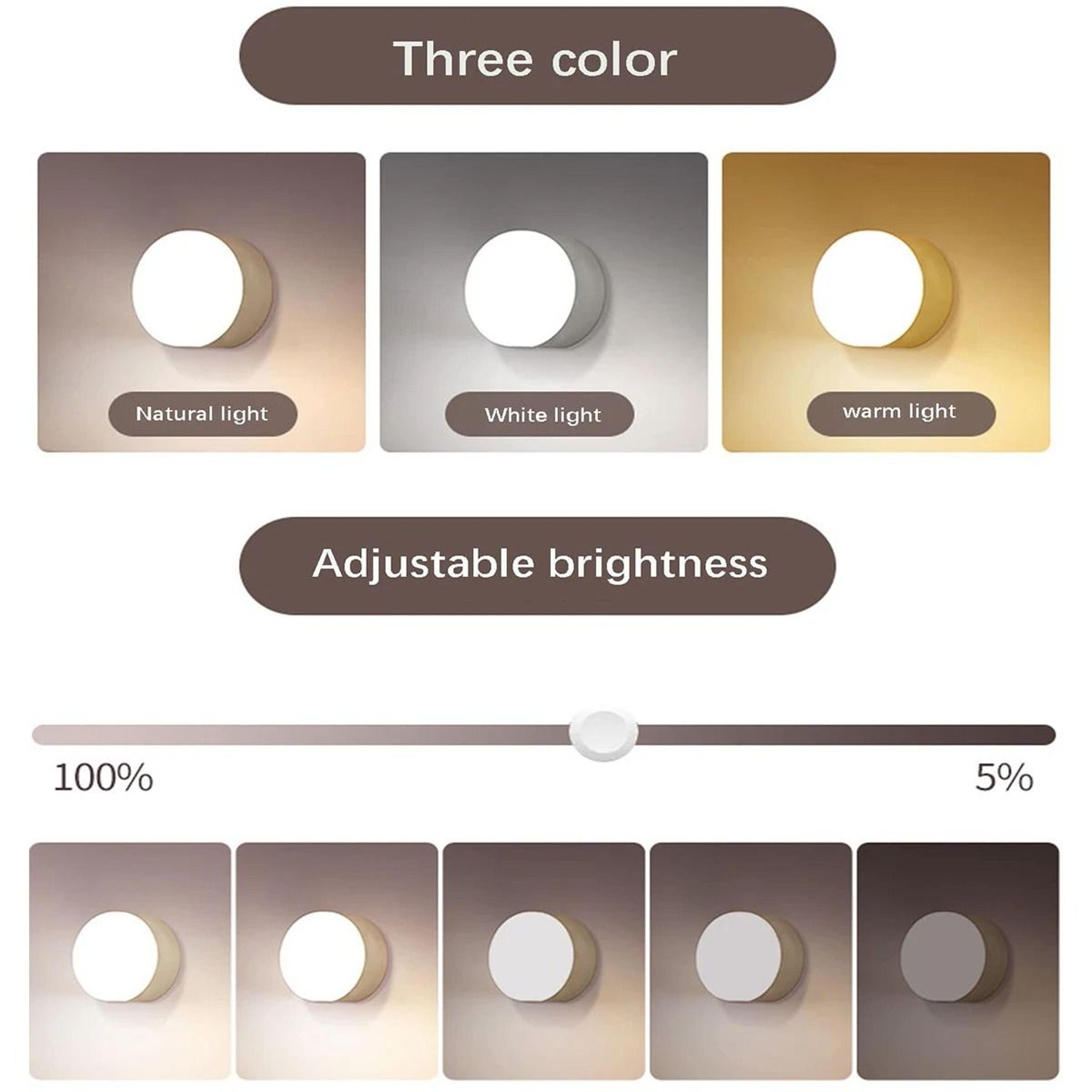 Round 3Color Stepless Dimmable USB LED Night Light 6