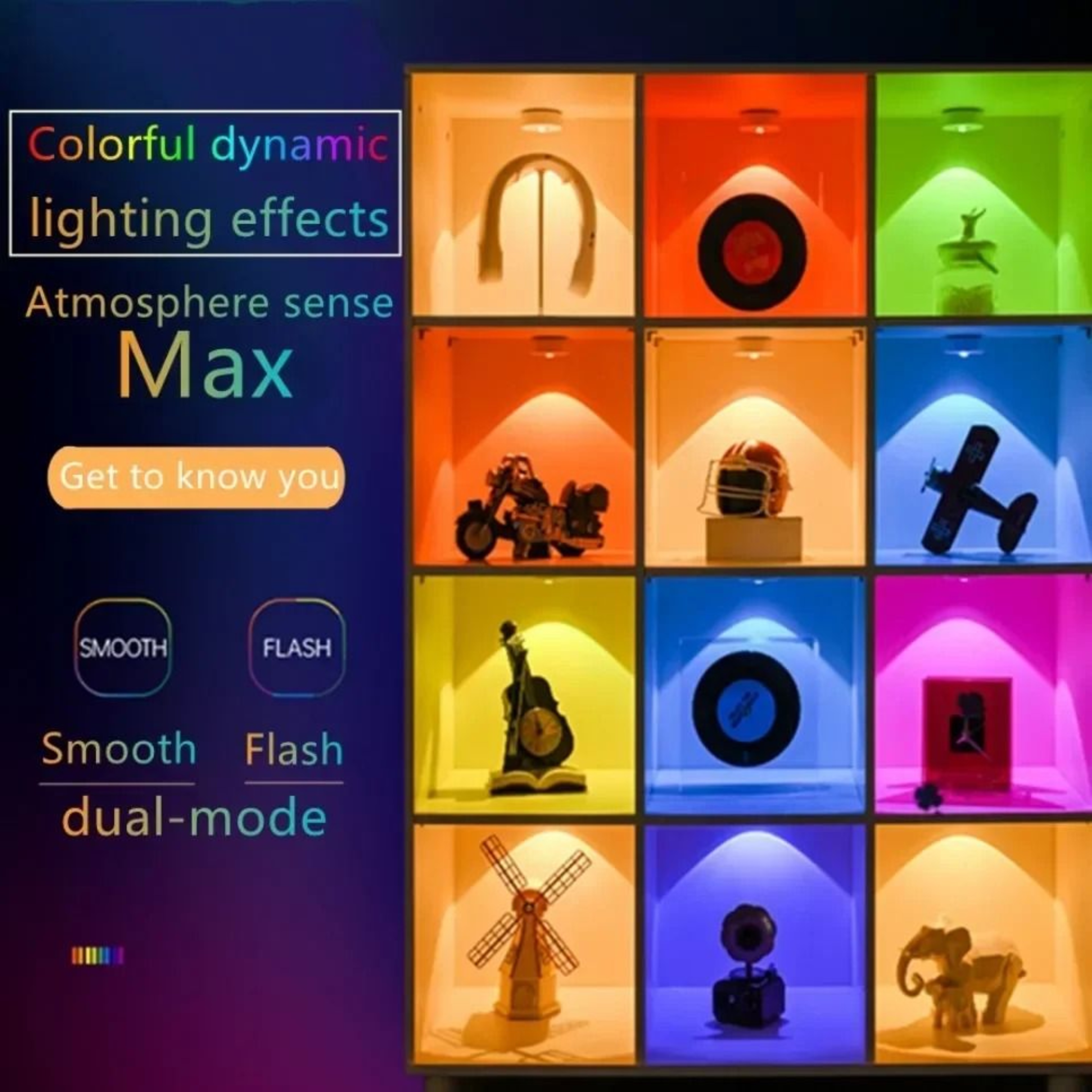Multi Color Dimmable RGB LED Puck Light Set Remote Control Rechargeable Cabinet Night Light 4