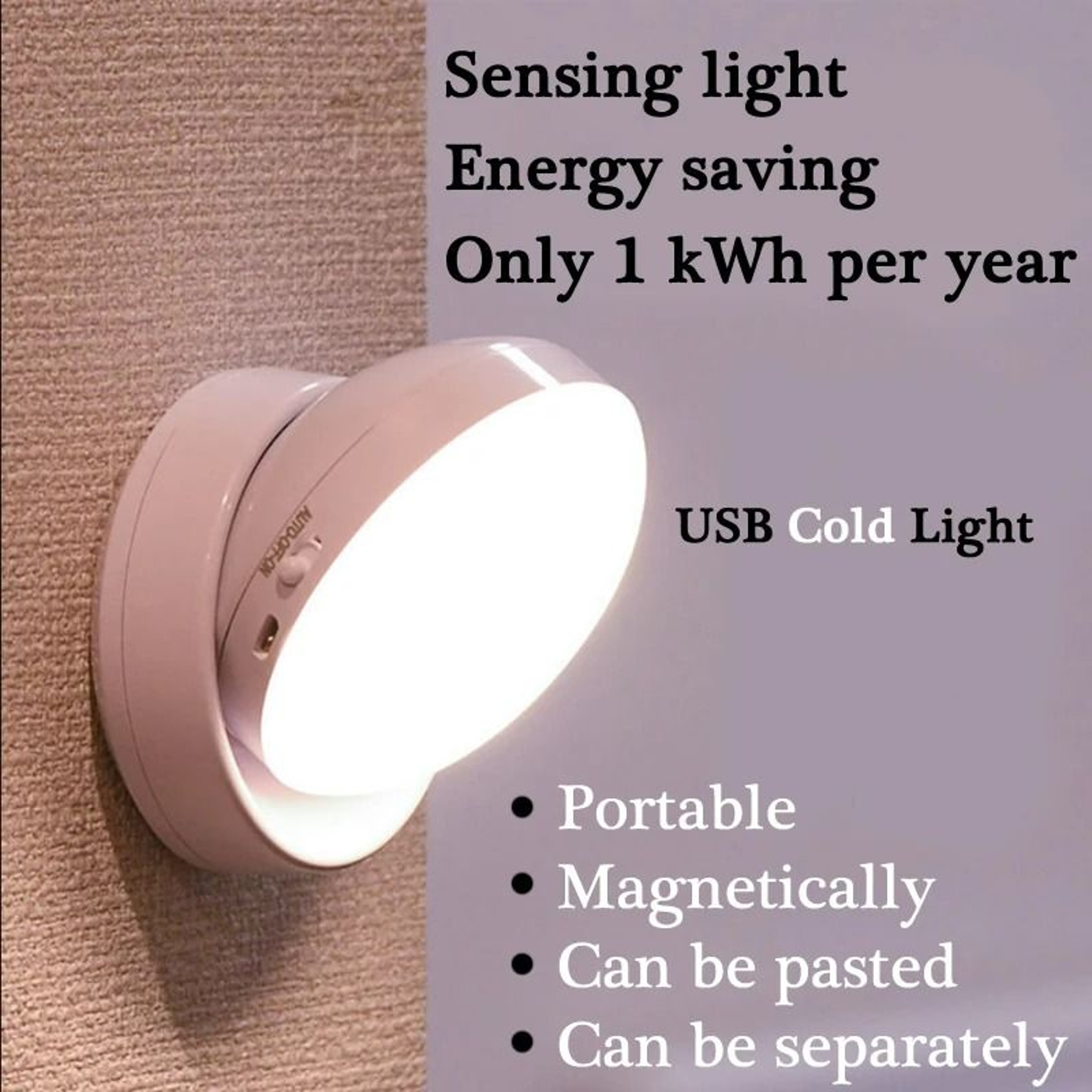 Smart Motion Sensor LED Round Night Light USB Rechargeable Home Lamp 6