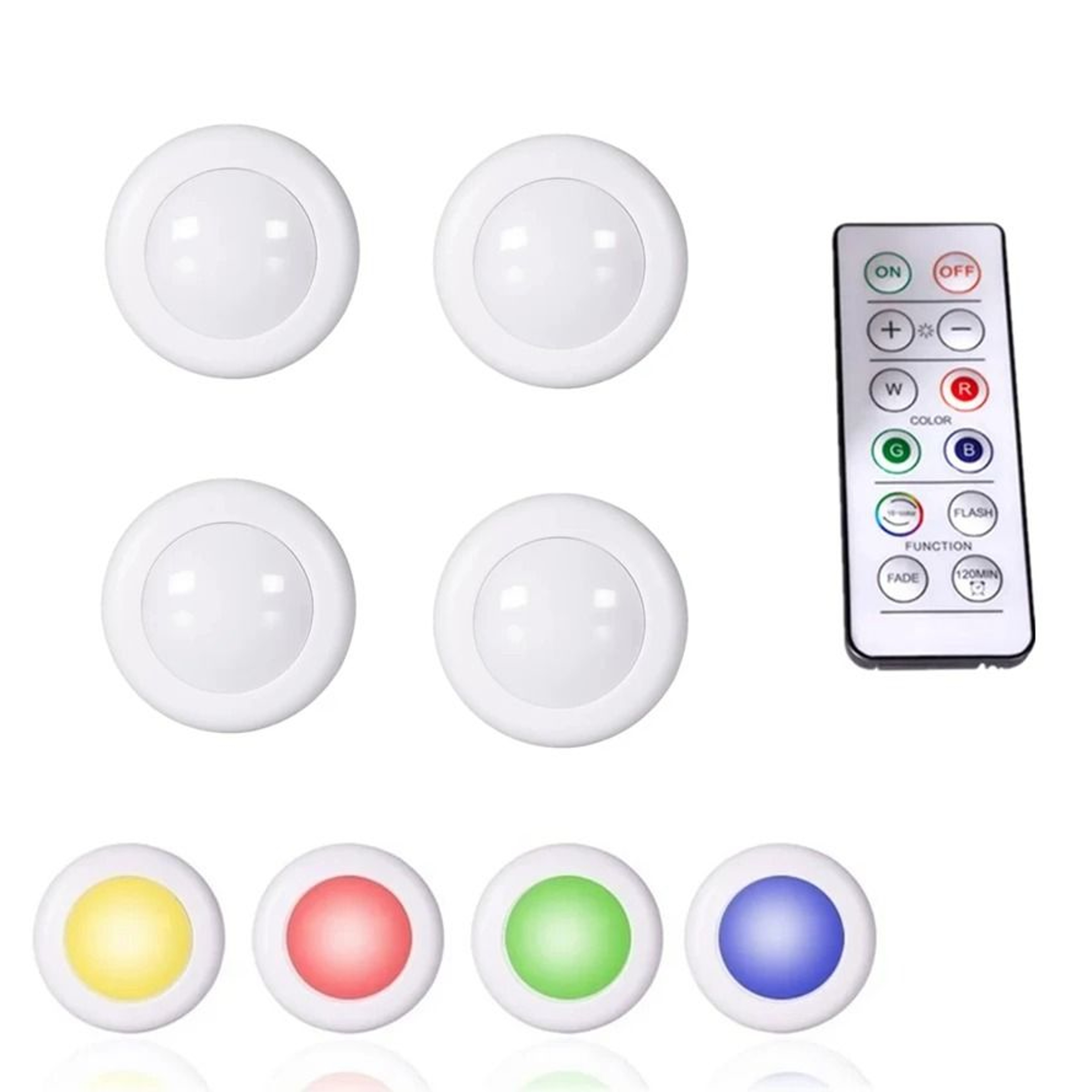 16 Color Dimmable RGB LED Round Puck Light Remote Control Under Cabinet Night Light 8