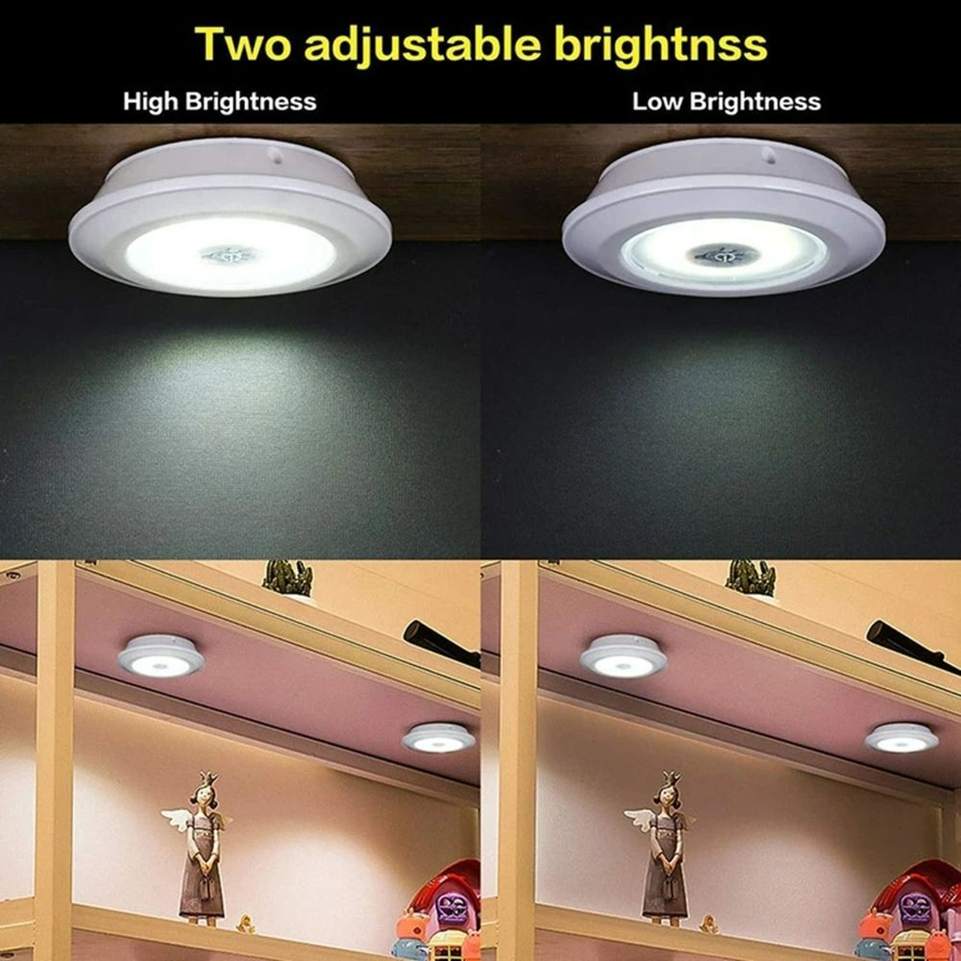 Dimmable Wireless LED Under Cabinet Light Set Remote Control Puck Night Lights 6