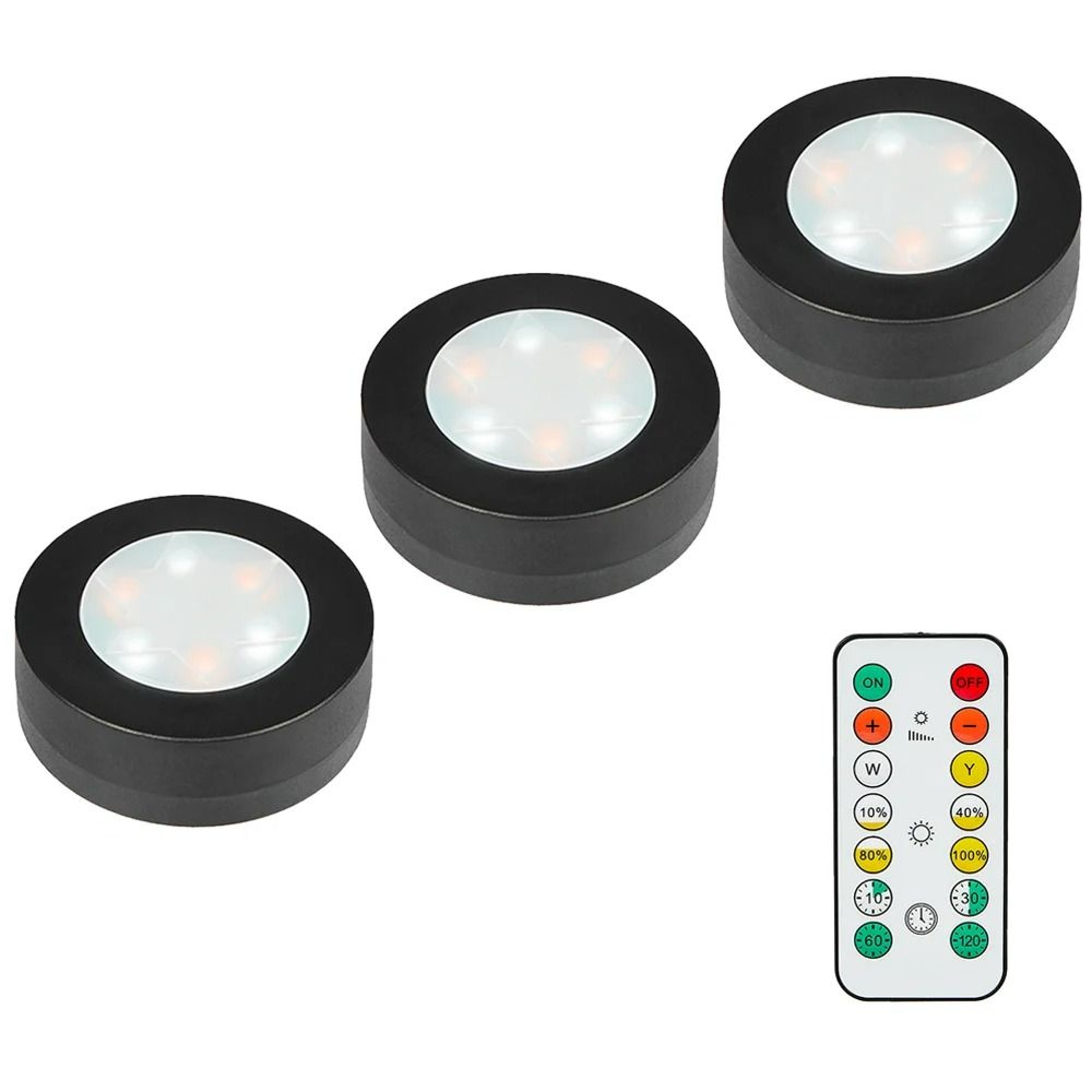 Black Dimmable CCT LED Round Under Cabinet Light Remote Control Wardrobe Lamp 9