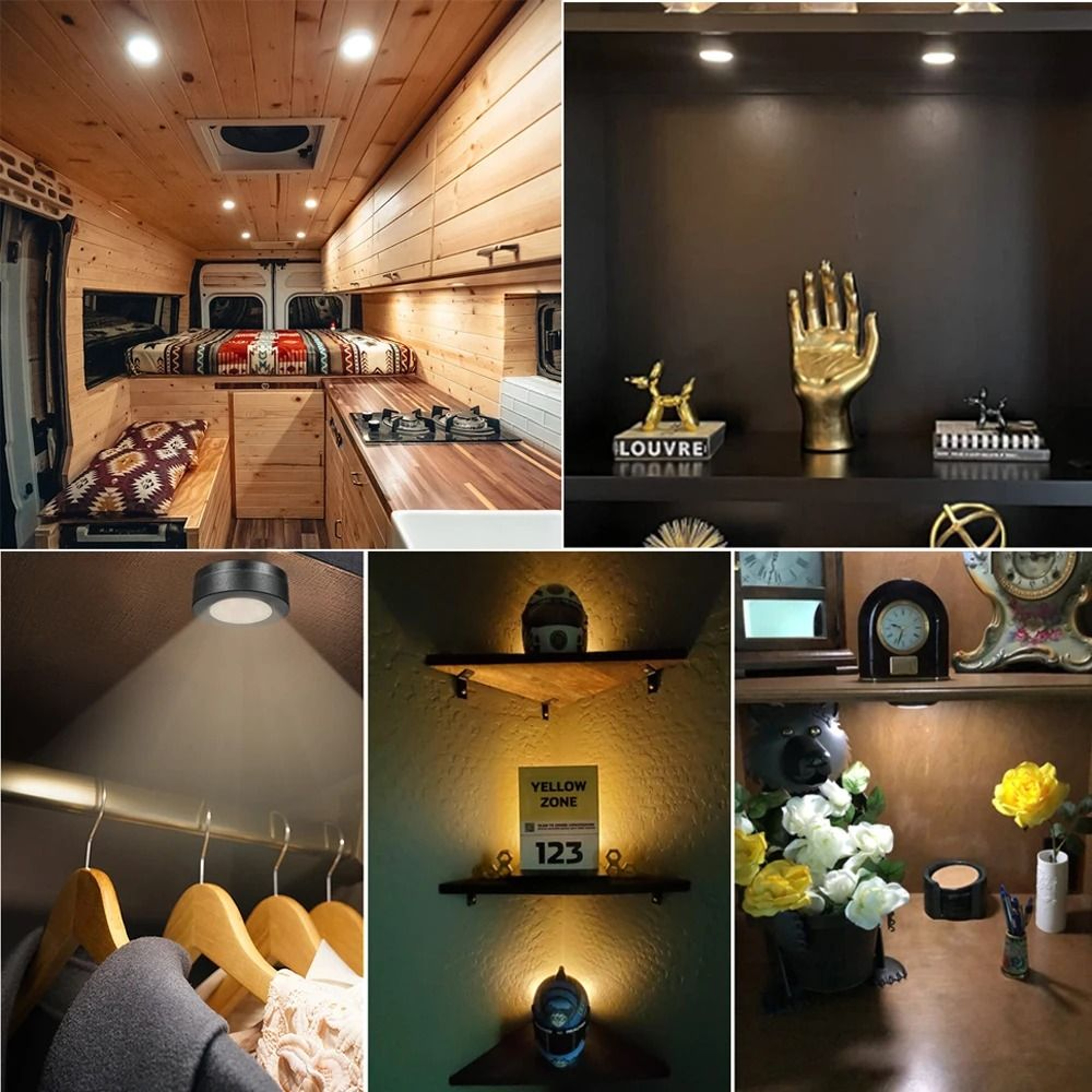 Black Dimmable CCT LED Round Under Cabinet Light Remote Control Wardrobe Lamp 5