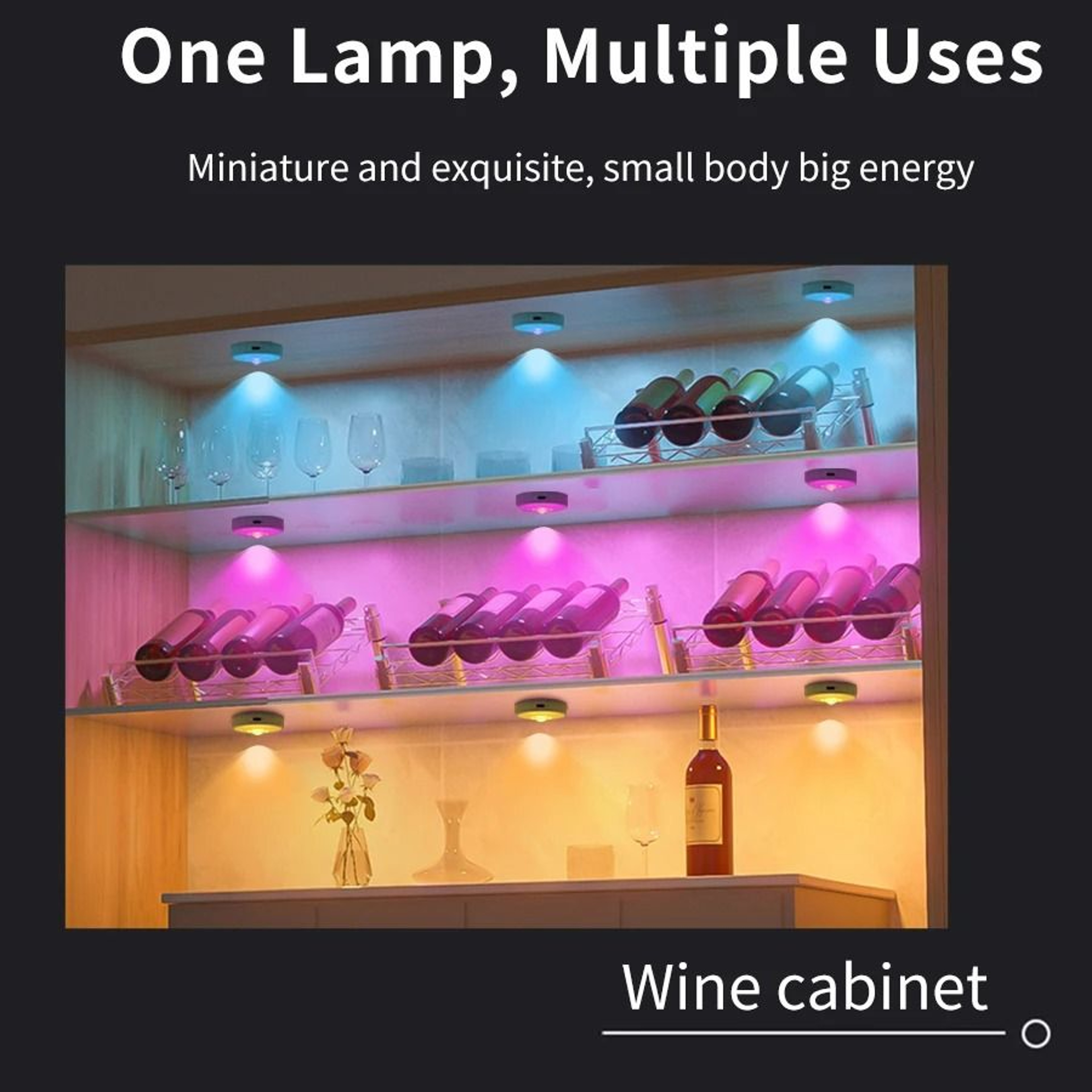 Rechargeable RGB LED Spotlight Set Wireless Dimmable Remote Control Puck Light 4